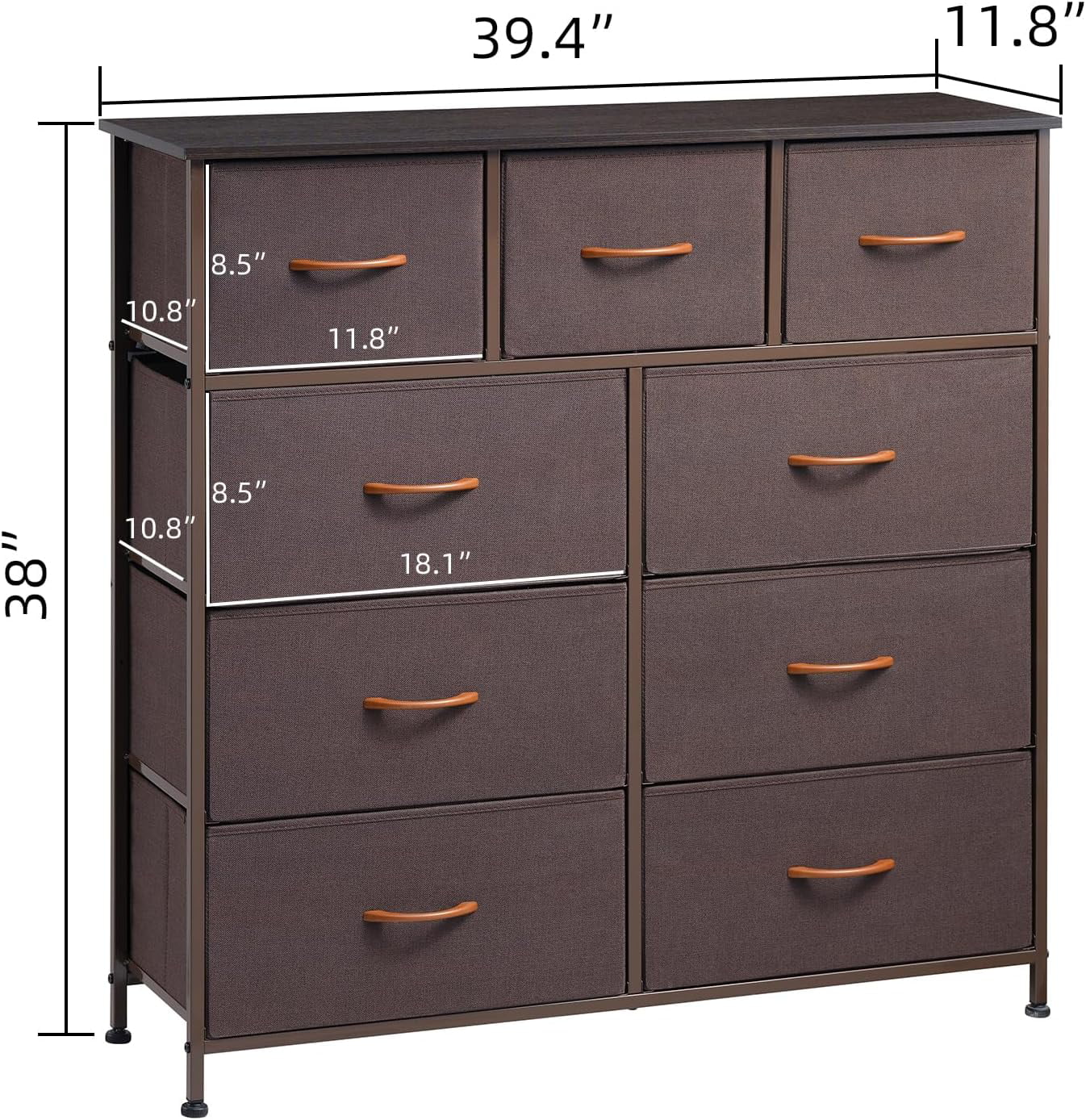 Somdot Dresser, 9-Drawer Fabric Storage Tower for Bedroom, Nursery, Entryway, Closets, Tall Chest Organizer Unit with Large Capacity Fabric Bins - Womvr