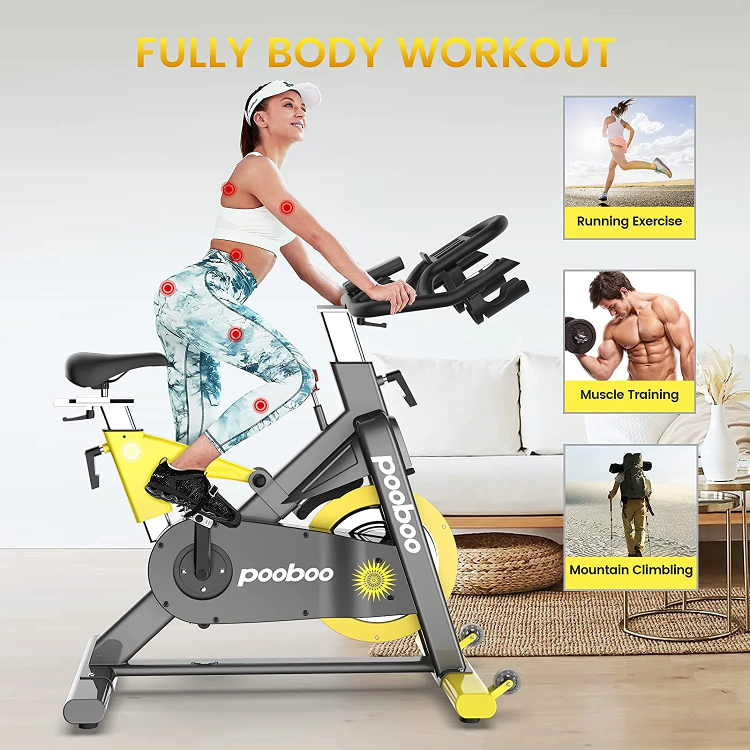 Pooboo Magnetic Exercise Bike Indoor Cycling Bike Stationary 55lbs Flywheel 500lbs - Womvr
