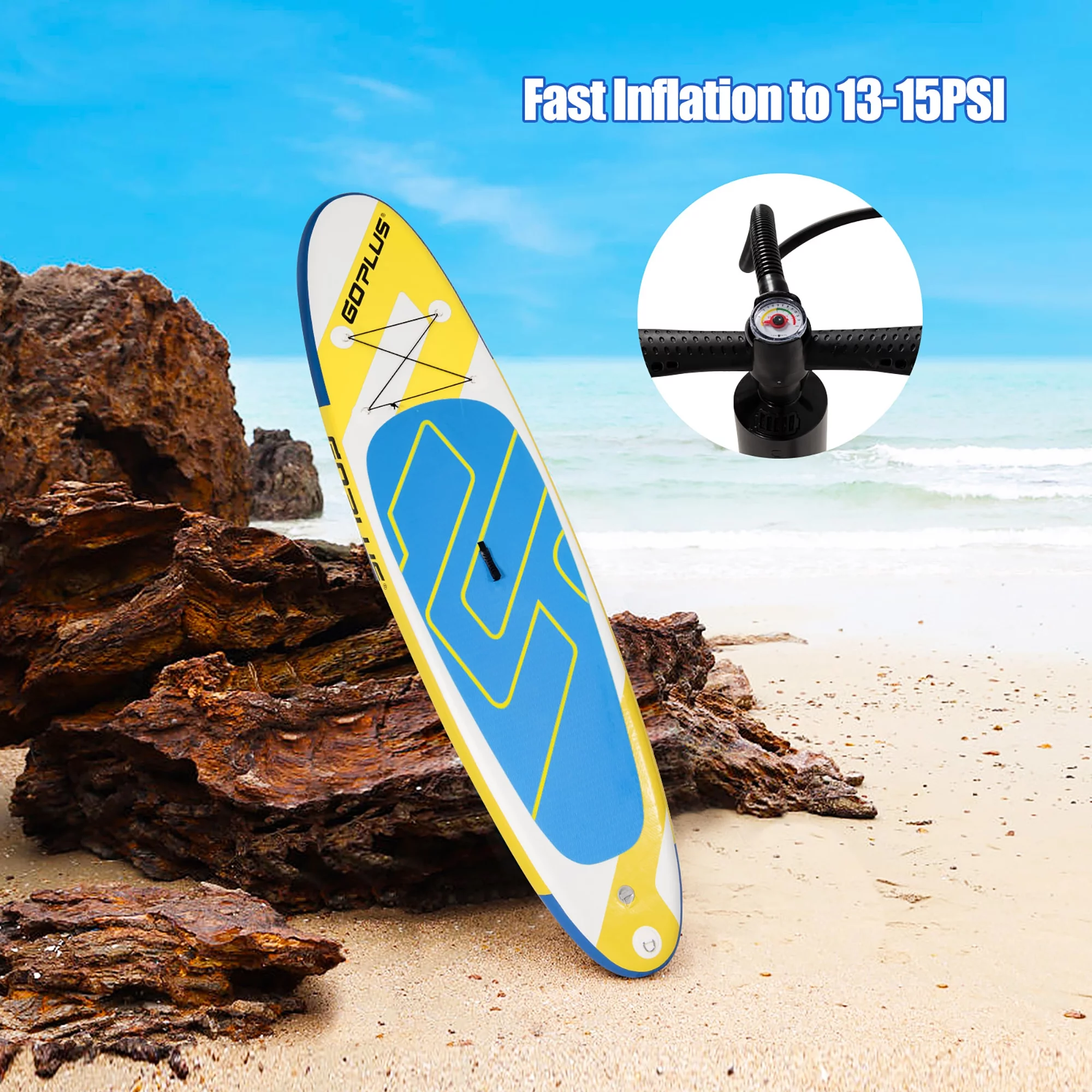 Goplus 11ft Inflatable Stand Up Paddle Board 6'' Thick W/Leash Backpack Aluminum Paddle Yellow - Womvr