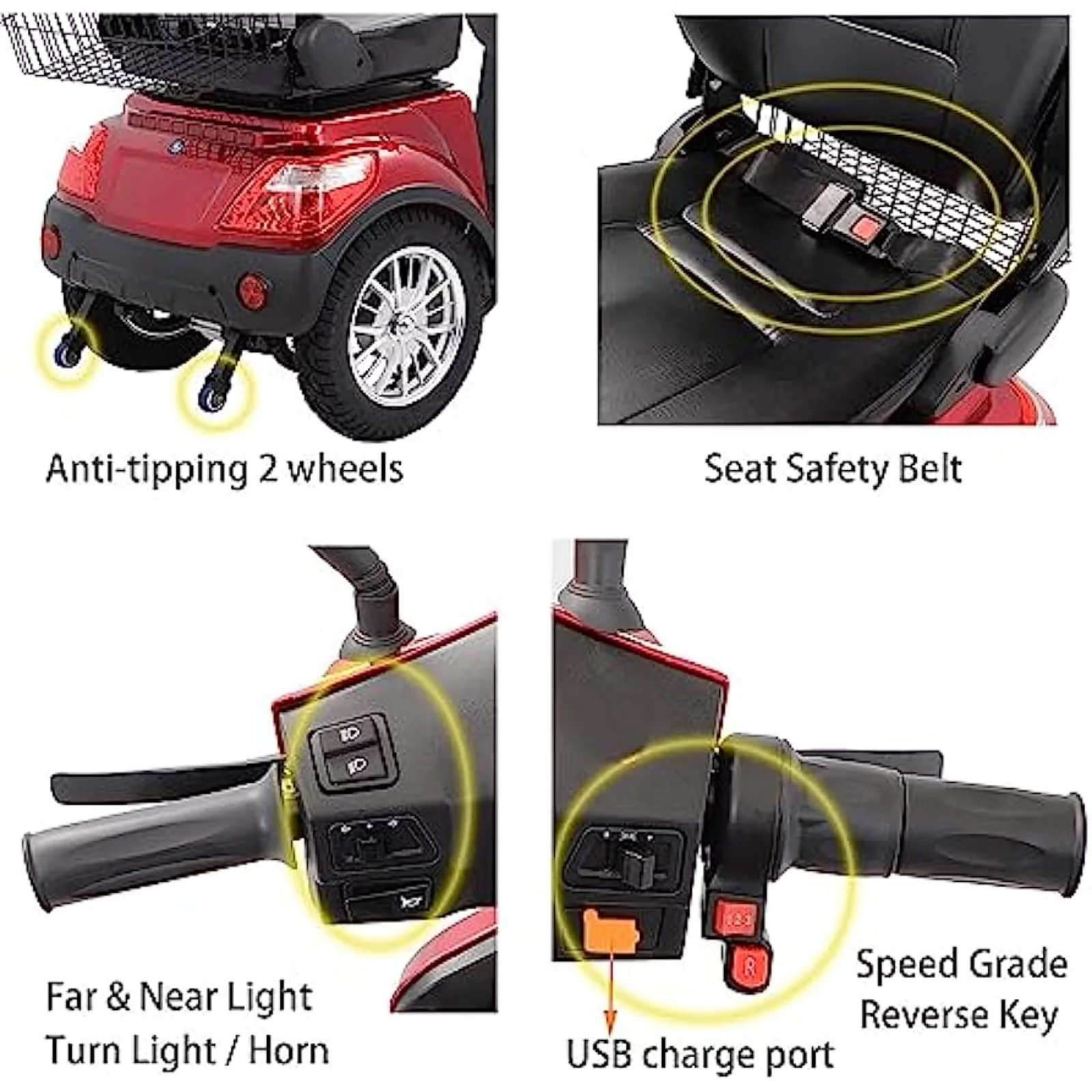 Mobility Scooters Heavy Duty 4-Wheel 3 Speed Mobility Scooter for Seniors & Adults Medical Electric Mobility Scooter - Womvr
