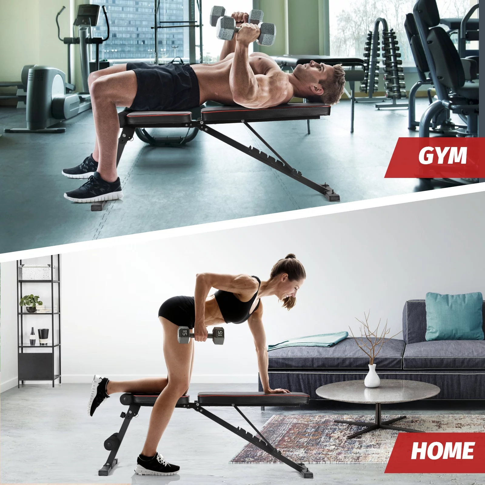 RichYa Adjustable Weight Bench with Resistance Bands, Incline Decline Press Bench, Foldable Exercise Training Bench for Home Gym - Womvr