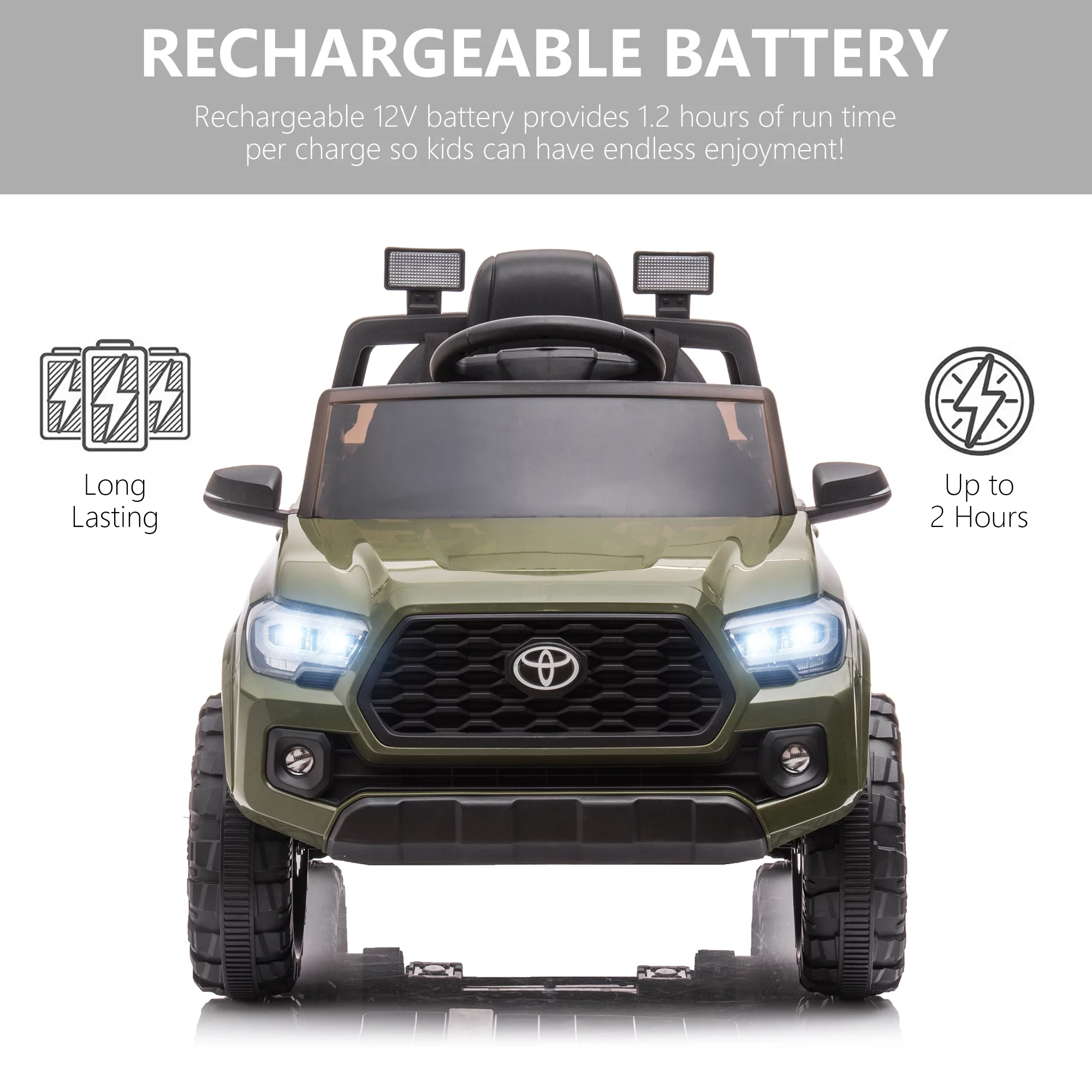 Licensed Toyota Tacoma Electric Ride on Vehicle for Kids, 12V Powered Ride on Car Toys with Remote Control, LED Lights, MP3 Player, Gray - Womvr