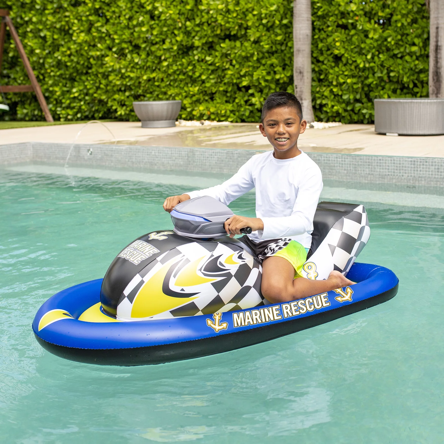 PoolCandy Marine Rescue Motorized Ride-On Inflatable Watercraft Float - Womvr
