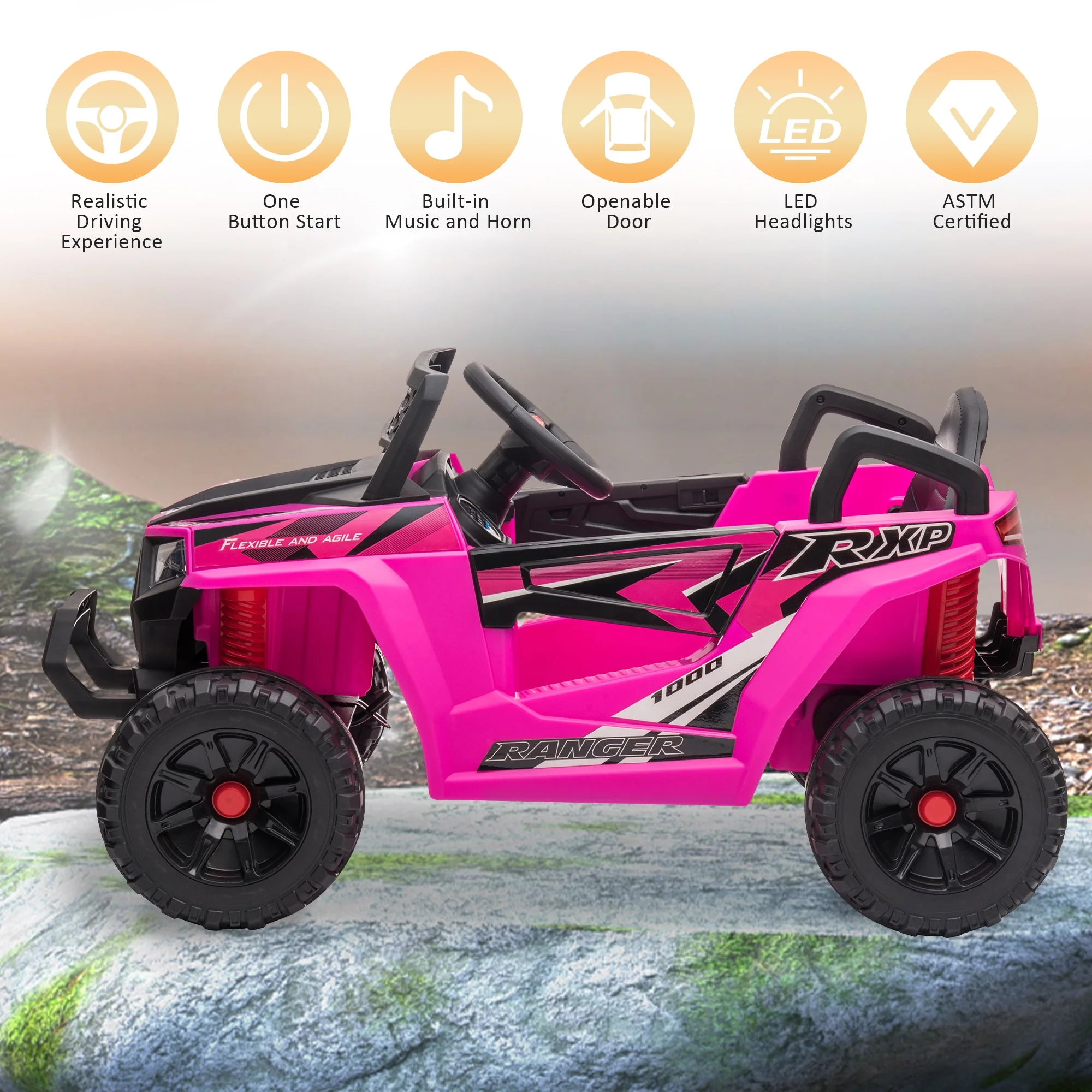 TOBBI 12V Kids Electric off-Road UTV Truck Car Battery Powered Ride on Toys for Girls with LED Headlights, Music, Horn - Womvr
