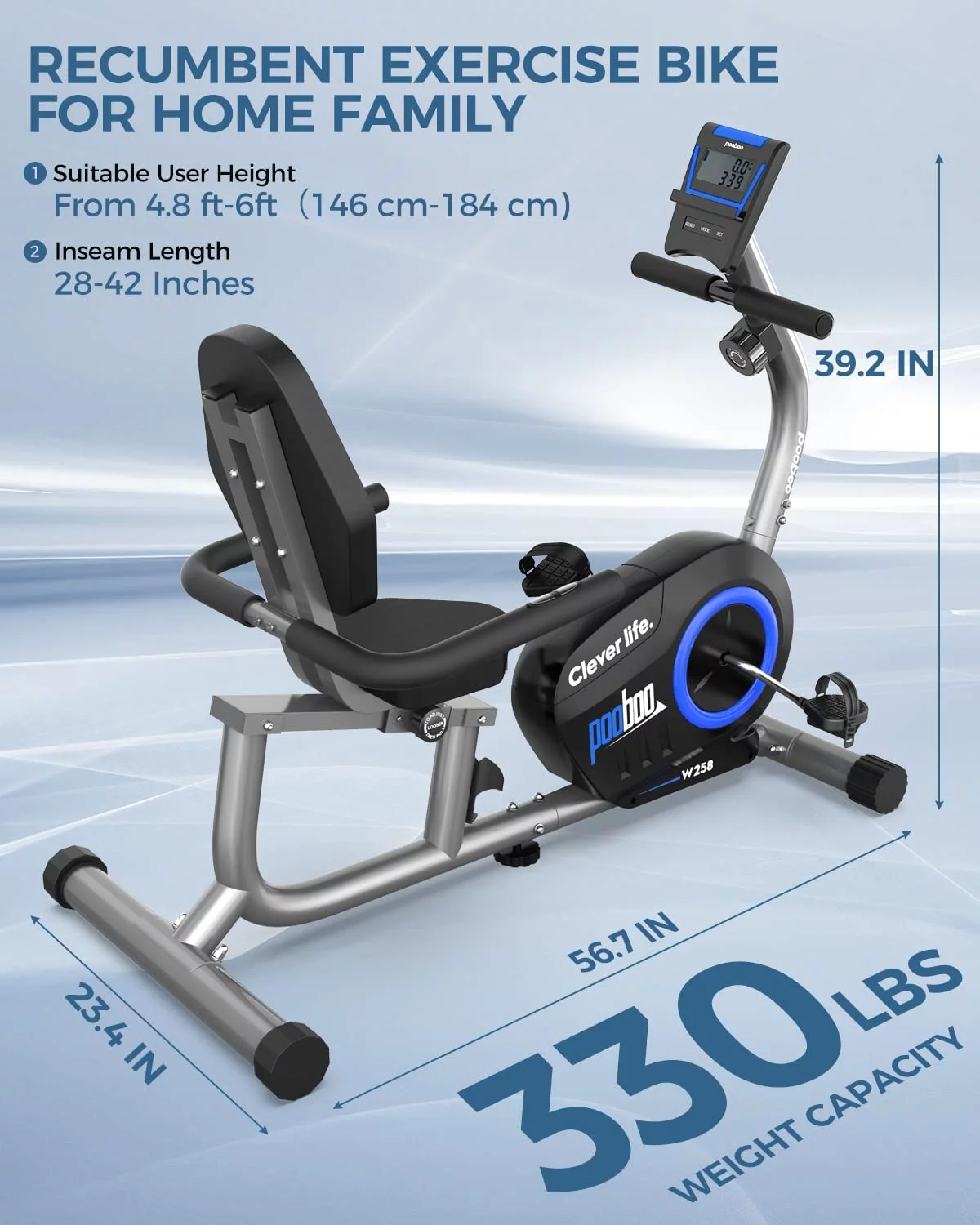 Cycool Workout Home Cycling Magnetic Recumbent Exercise Bike Fitness Cardio Elliptical Indoor Cycling Bike 330lbs Blue - Womvr