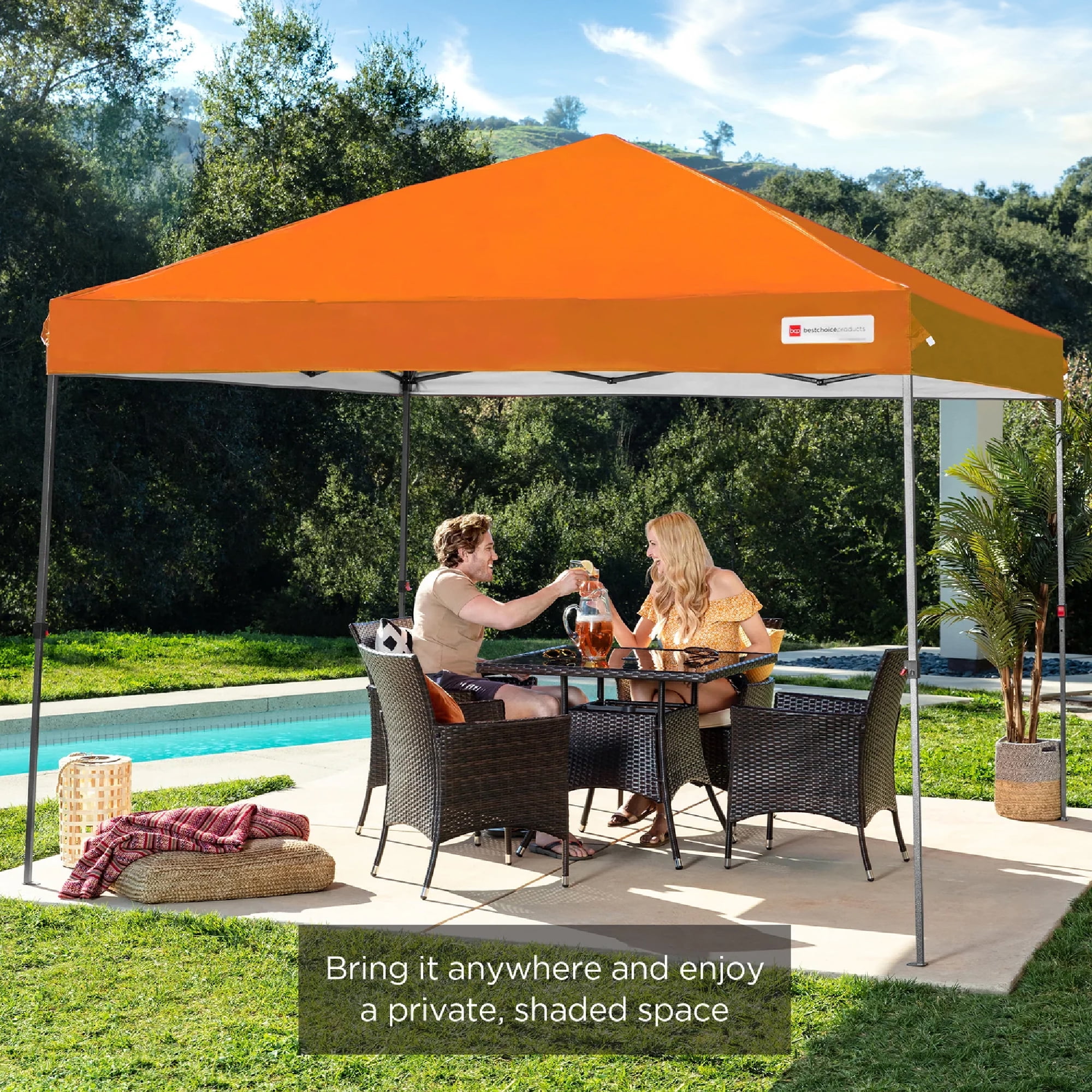 Best Choice Products 10x10ft Easy Setup Pop Up Canopy w/ 1-Button Setup, Wheeled Case, 4 Weight Bags - Cerulean - Womvr