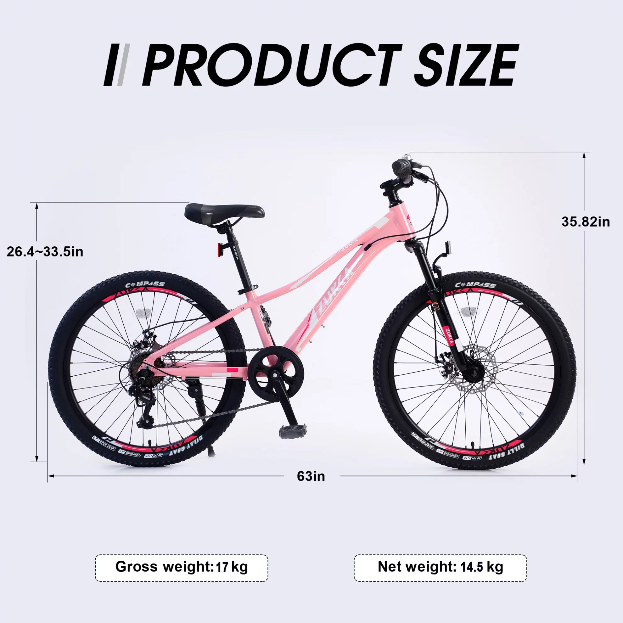 24 in Aluminum Mountain Bike for Boys and Girls, 7-Speed Mountain Bicycle with Double Disc Brake, Suspension Fork and High-quanity Anti-skid Tires, Blue - Womvr