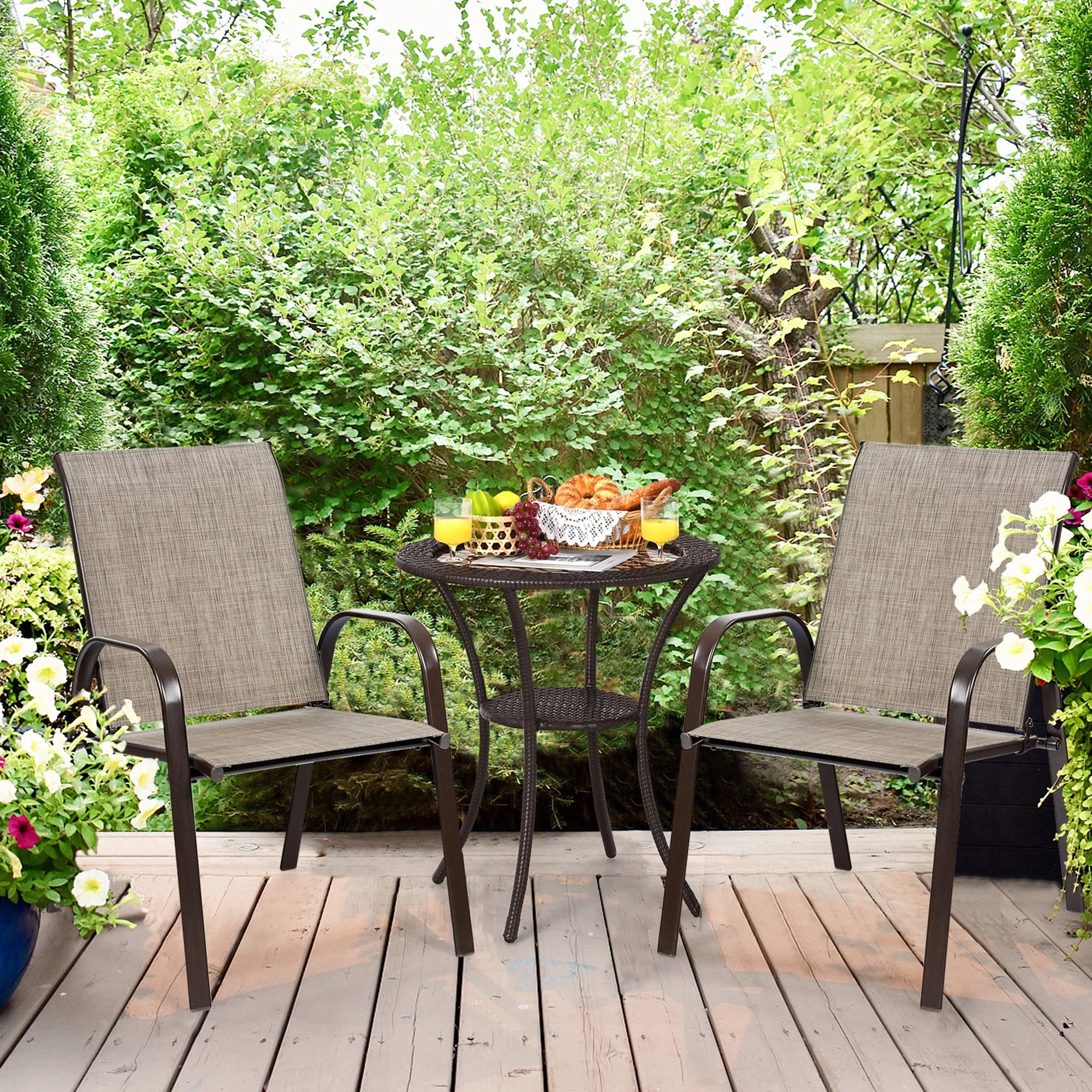 Gymax Set of 2 Patio Chairs Dining Chairs w/ Steel Frame Yard Outdoor Grey - Womvr