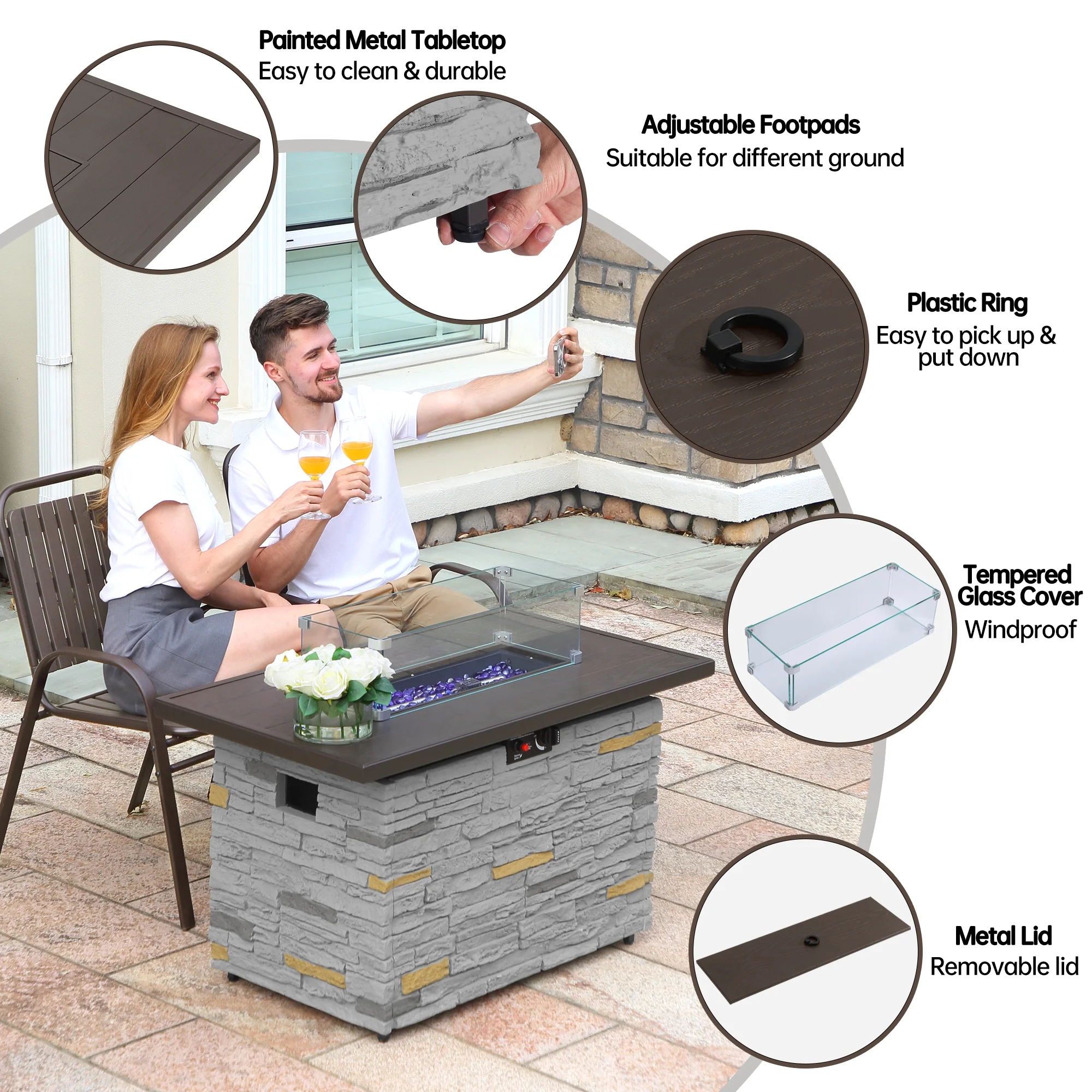 Pizzello Fire Pit Table Propane Outdoor 43