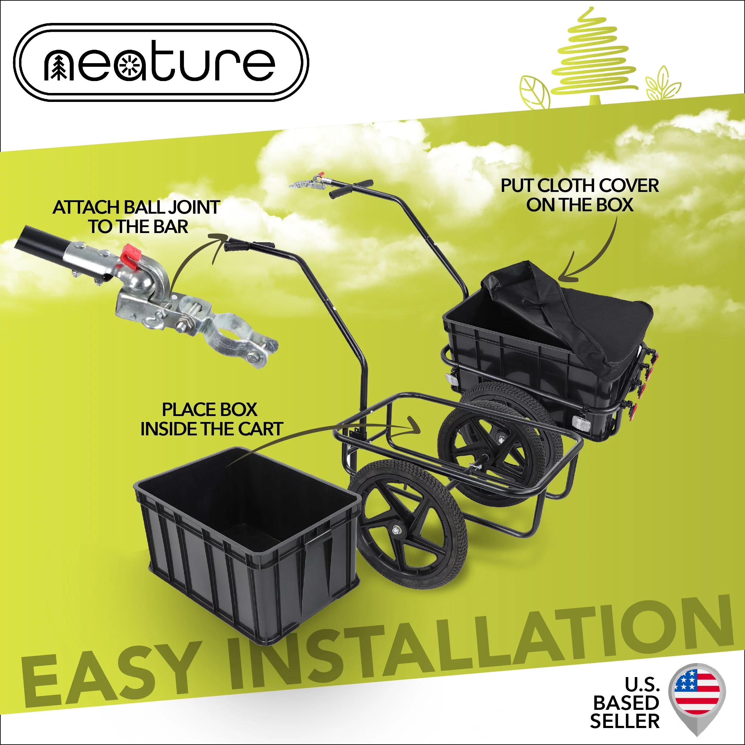 Neature Bike Trailer Utility Cart and Bike Trailer Attachment Kit - 88lb Cap - Womvr