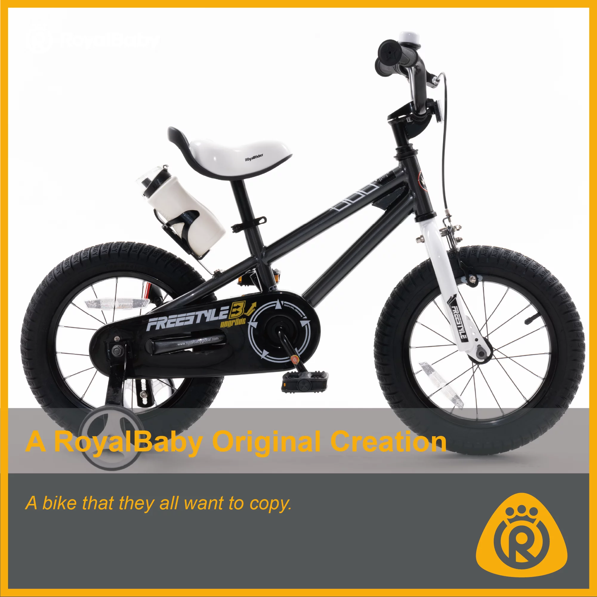 Royalbaby Boys Girls Kids Bike 12 In BMX Freestyle Black 2 Hand Brakes Bicycles with Training Wheels Child Bicycle - Womvr