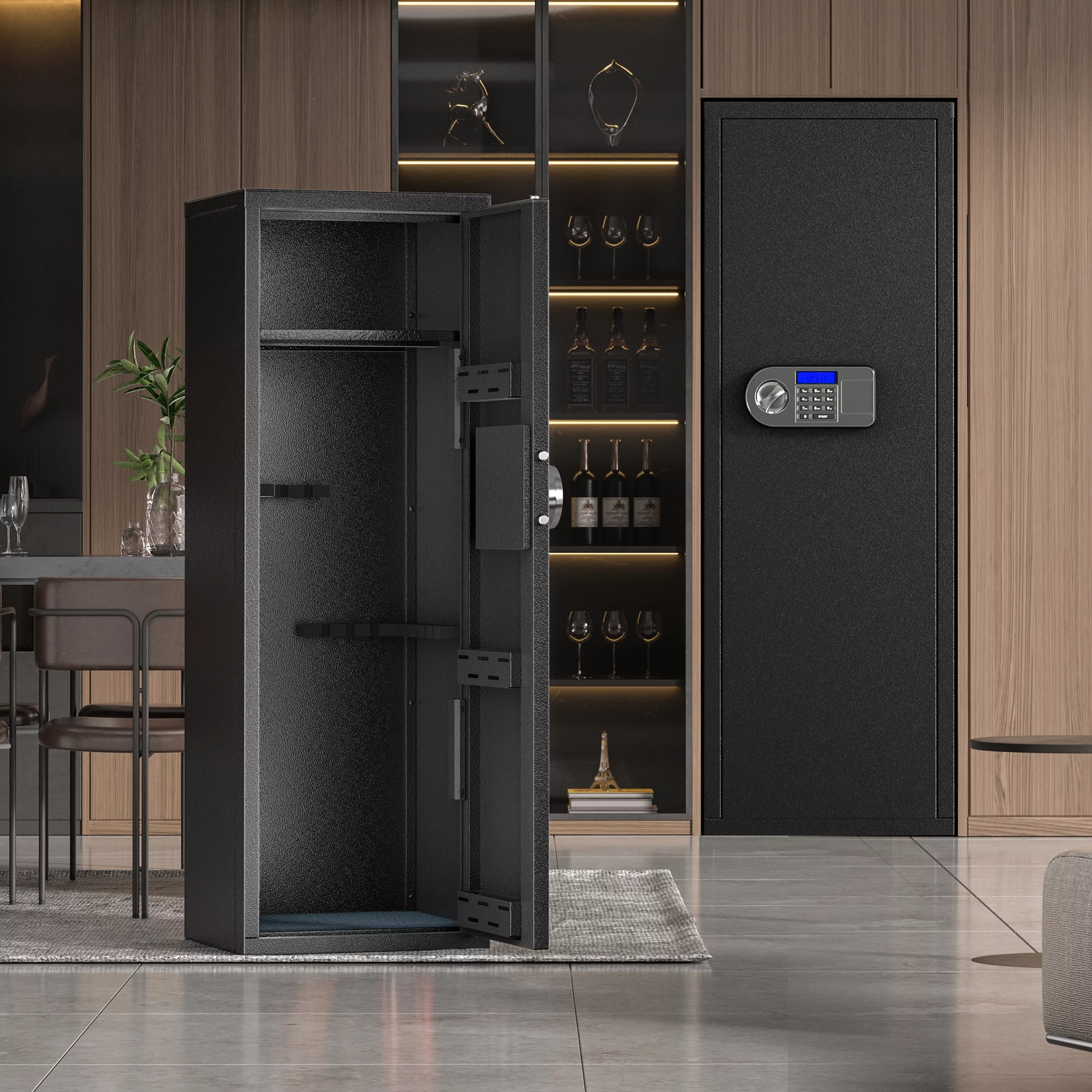 SRWTRCHRY Fingerprint 5-Gun Safe, 2s Quick Access Gun Cabinet with 2 Open Ways, Electronic Storage Cabinet for Rifles, Heavy-Duty Security Cabinet with Removable Shelf, 56''H - Womvr