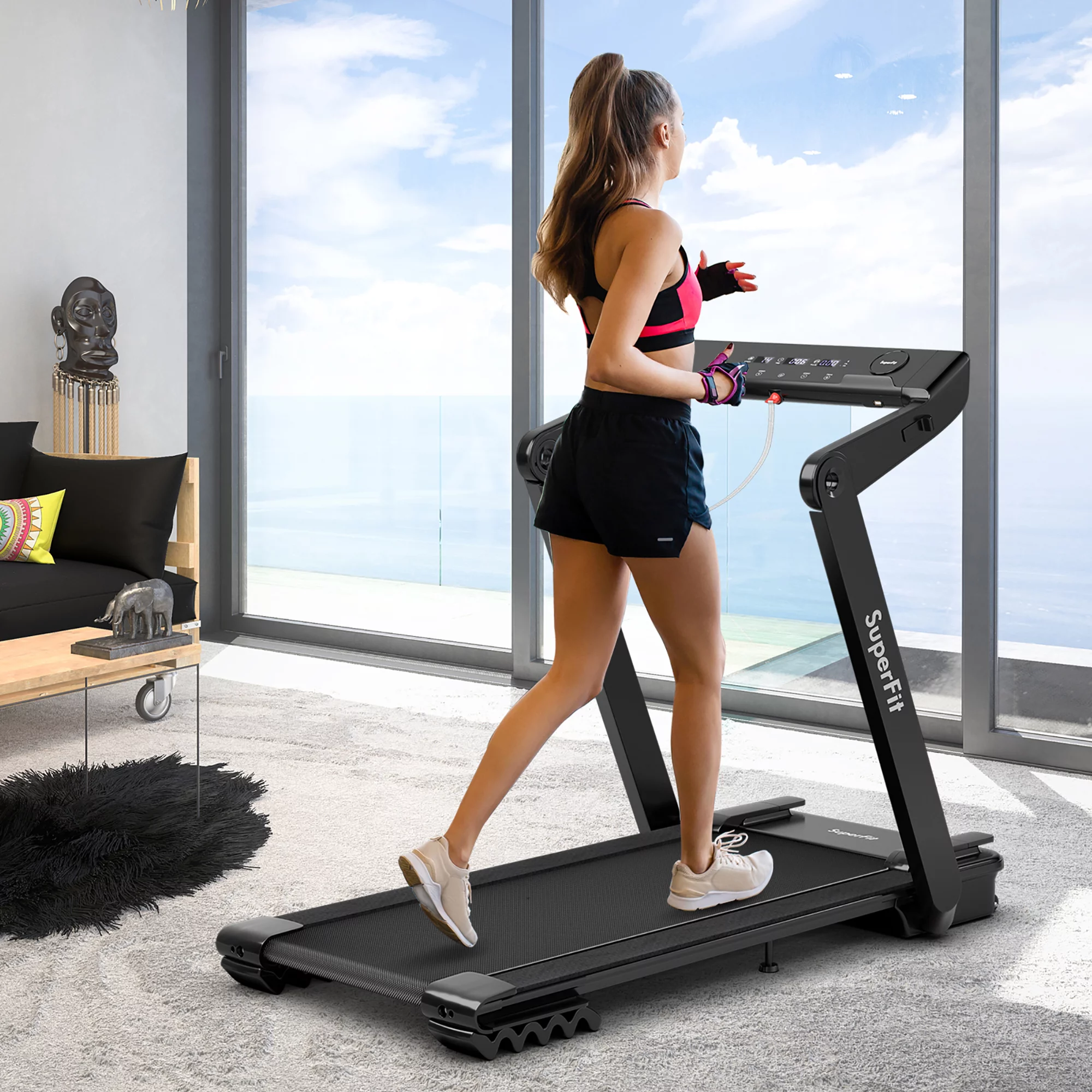Superfit 4.0HP Foldable Electric Treadmill Jogging Machine w/Bluetooth Black - Womvr