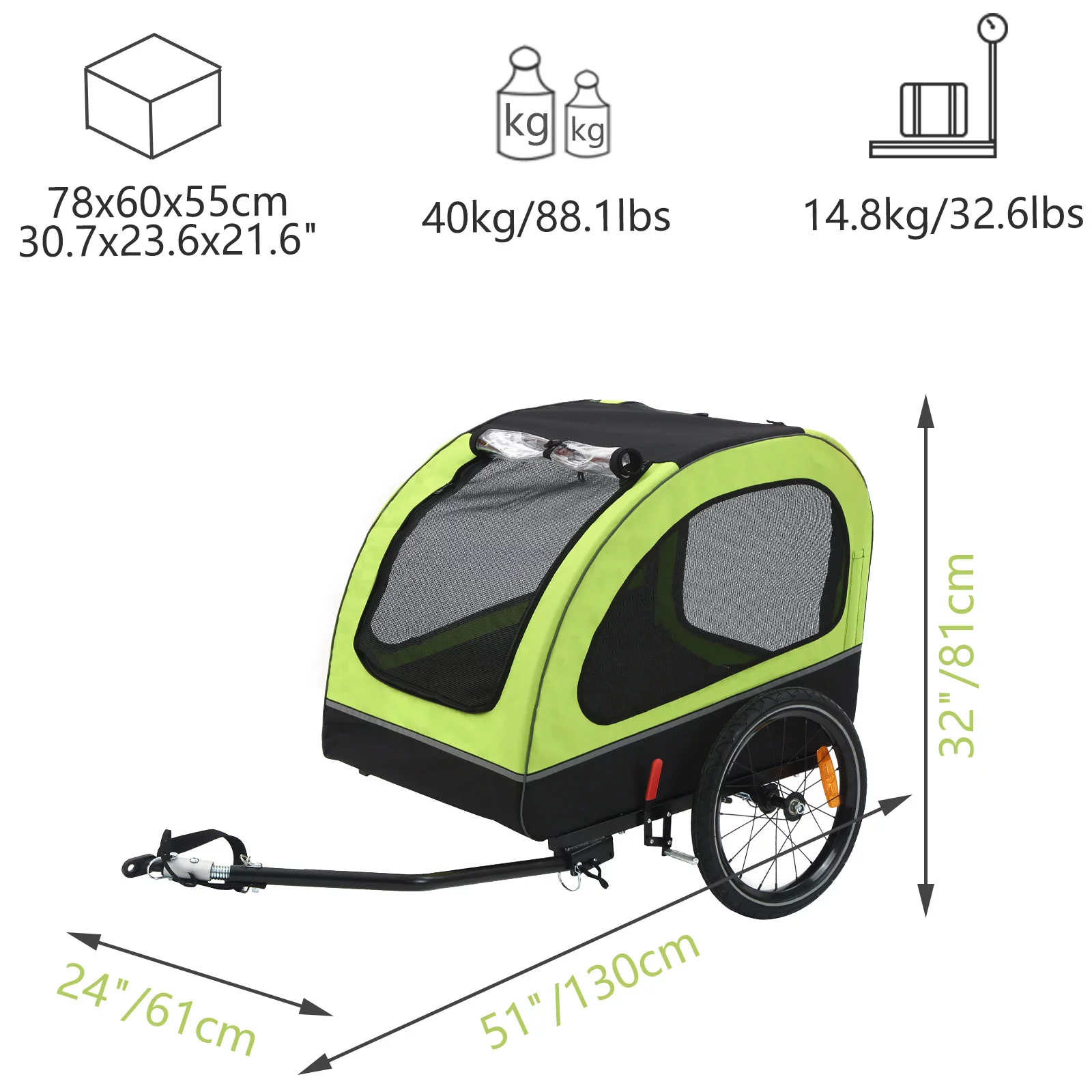 MOJAY Foldable Dog Bike Trailer with Rear Entrance for Small and Medium Pets Under 88 lbs, Outdoor Bike Trailer, Green - Womvr