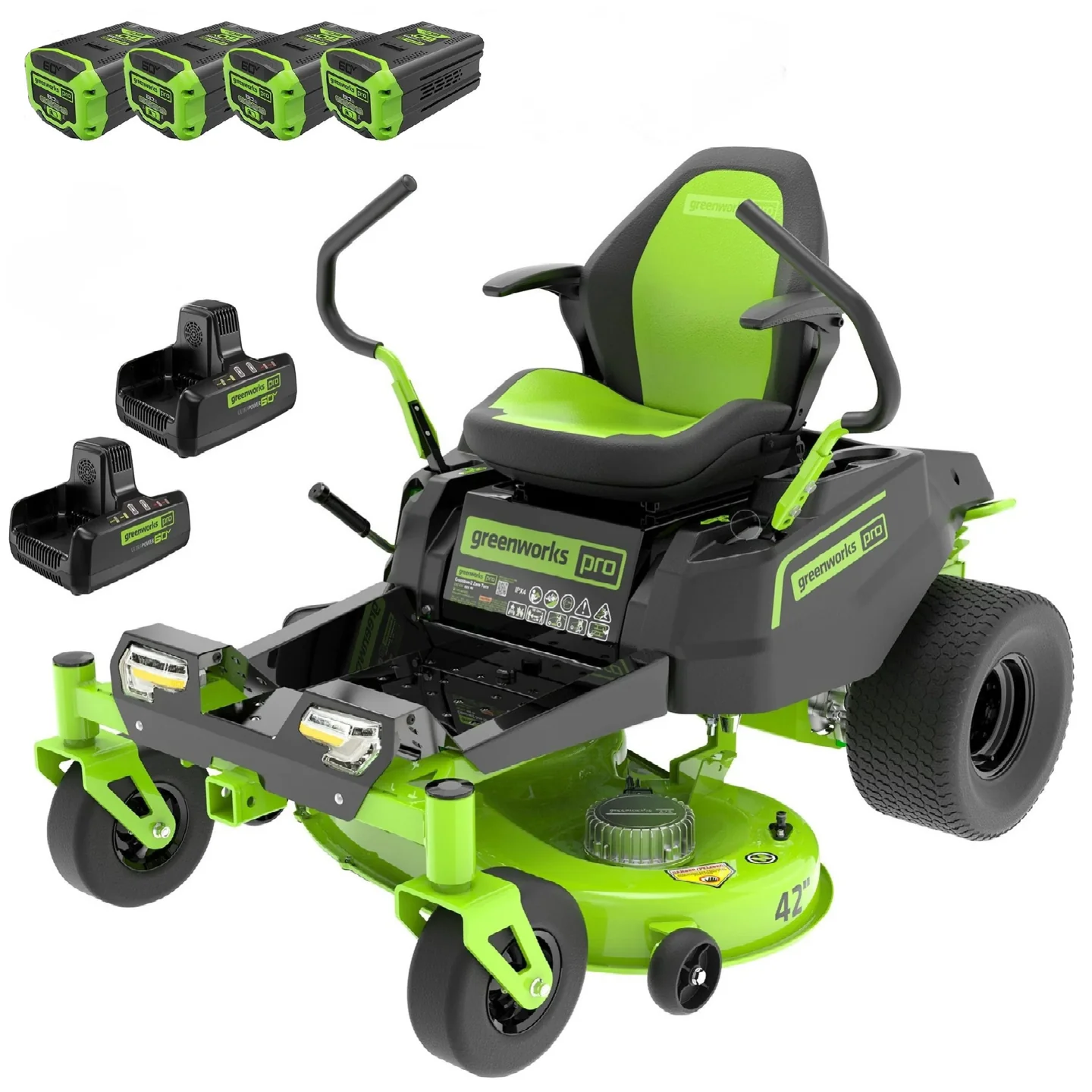 Greenworks 60V 42�� Electric CrossoverZ Zero Turn Mower with (4) 8 Ah Batteries and (2) Dual Port Turbo Chargers - Womvr