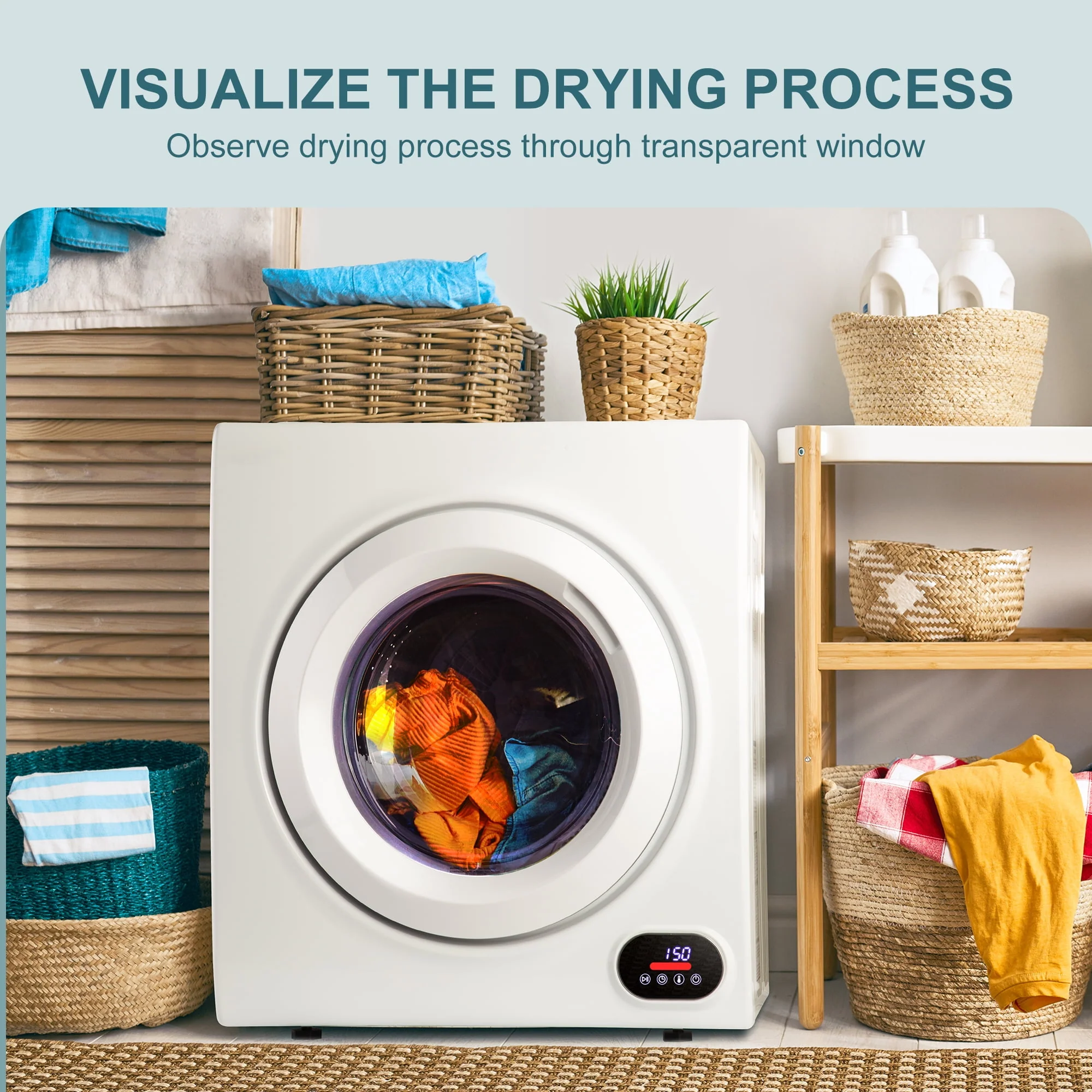 Simzlife 1.6 Cu. ft. Portable Clothes Dryer, Electric Laundry Dryer Machine, 19.5 in W, 23.6 in H - Womvr