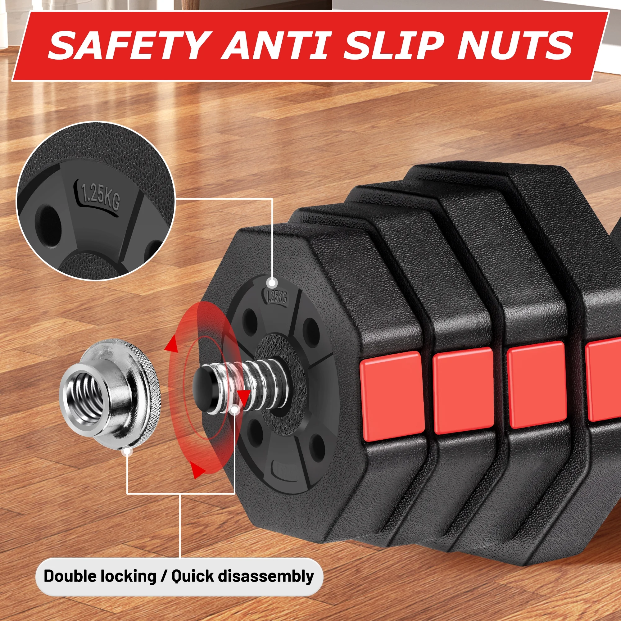 ARVAKOR 66Lbs Adjustable Dumbbells Set, 3 in 1 Free Weight Set as Barbell, Push up Stand, Fitness Exercises for Men/Women, Red - Womvr