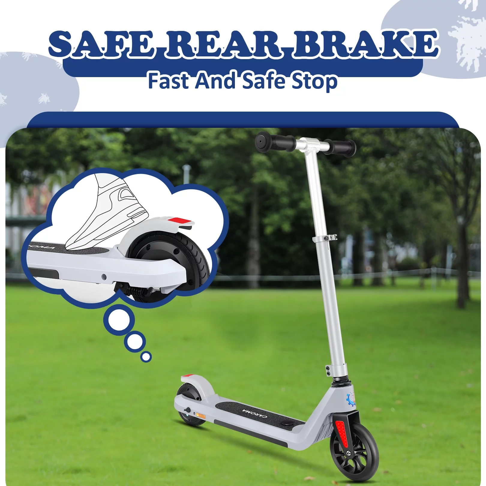 Caroma Kids Electric Scooter, 6+ Boys and Girls Safe Kick Scooter, Adjustable Speed and Handlebar - Womvr