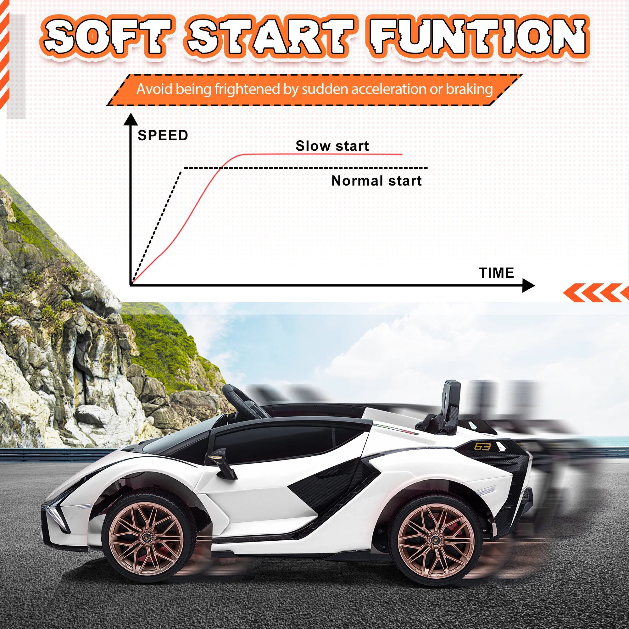 TOBBI 24V Lamborghini STO Licensed Kids Ride on Drift Car Gray Electric Car W/Remote Control LED Lights, up to 10 mph - Womvr