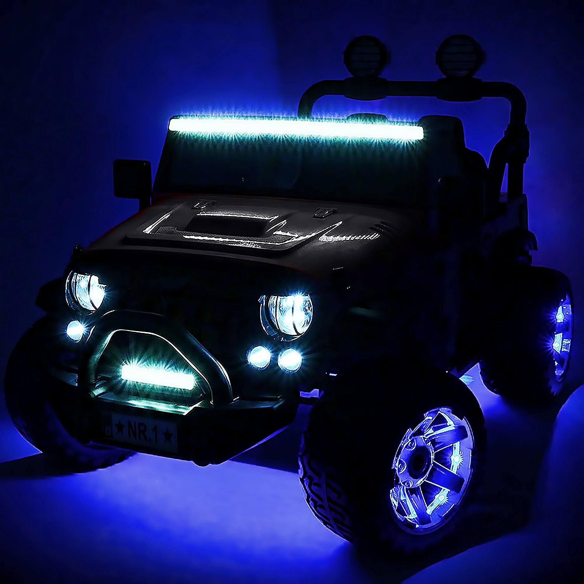 Two (2) Seater 24V Ride On Kids Car Truck with Remote Large Battery Licensed Kid Car to Drive 3 Speeds, Leather Seat, MP3 Music by Bluetooth, FM Radio, Rubber Tires - Womvr