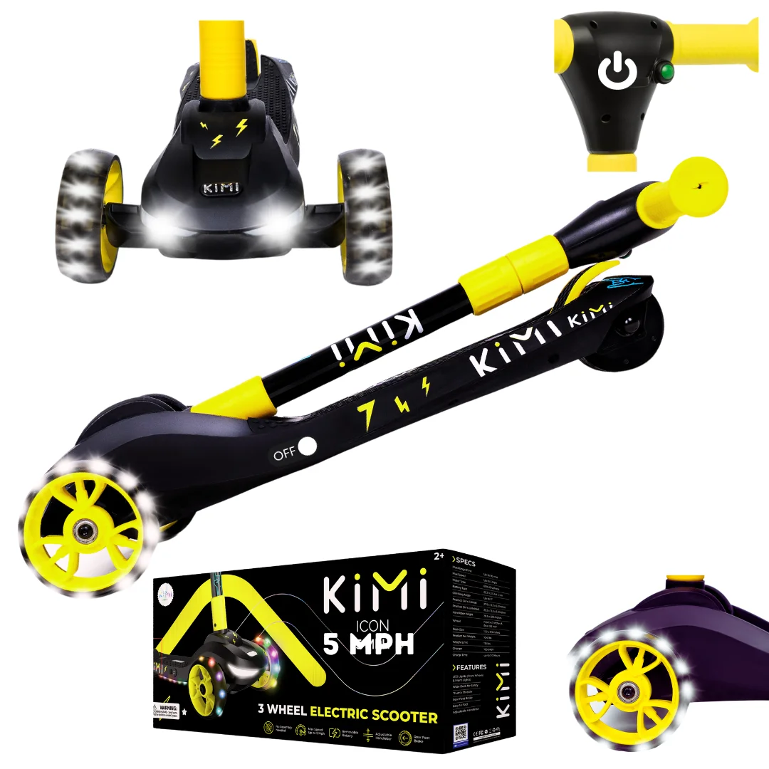 Kimi Kids 3-Wheel Electric Scooter, Ages 2-9, 5Mph, Lights, 10 Miles Range - Womvr