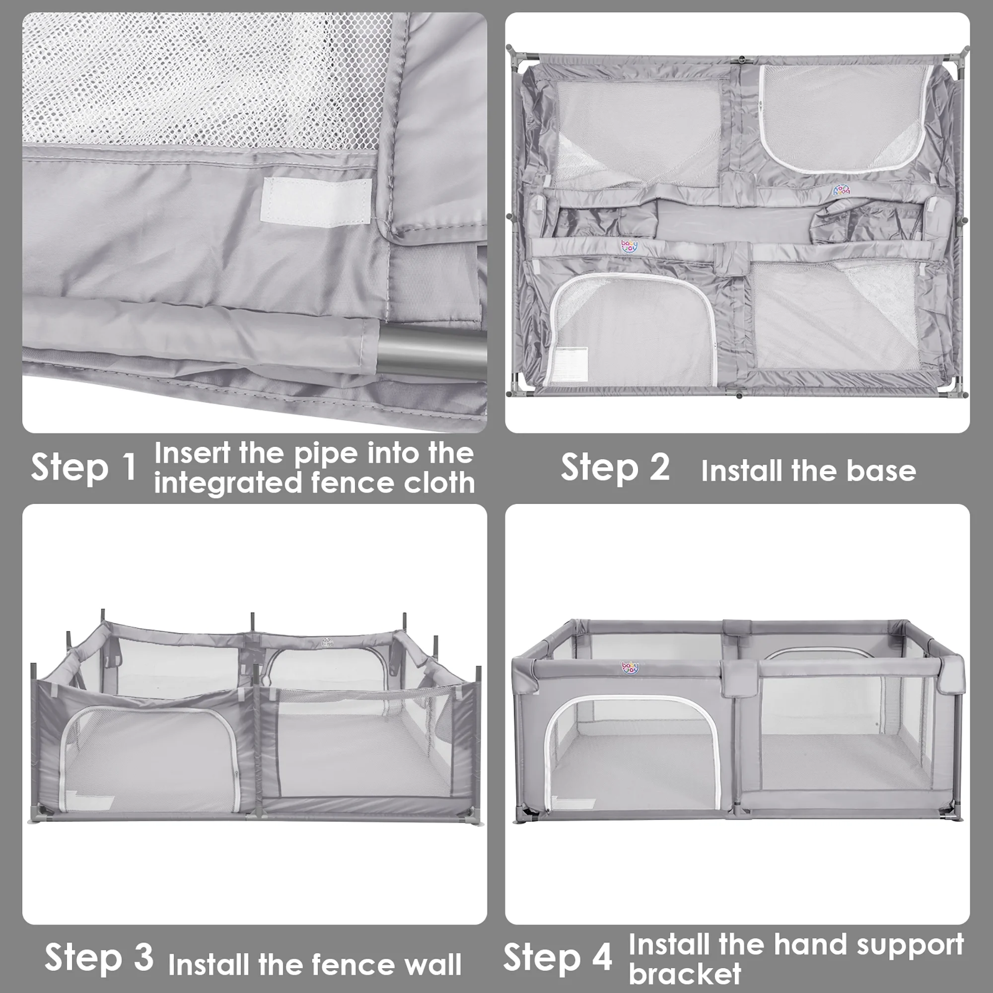 Babyjoy Playpen Extra Large Unisex Kids Baby Activity Center Safety Play Yard with Gate Gray - Womvr