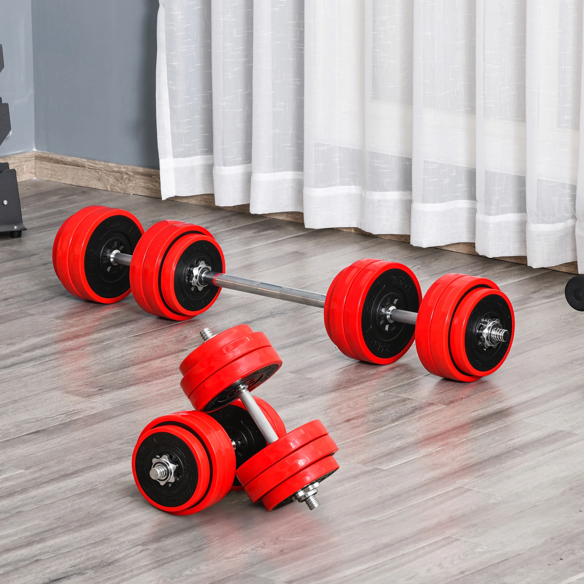 Soozier Adjustable Dumbbell Set, 66lbs Convertible to Barbell Weight Set for Home Gym Women and Men Weight Lifting Training - Womvr
