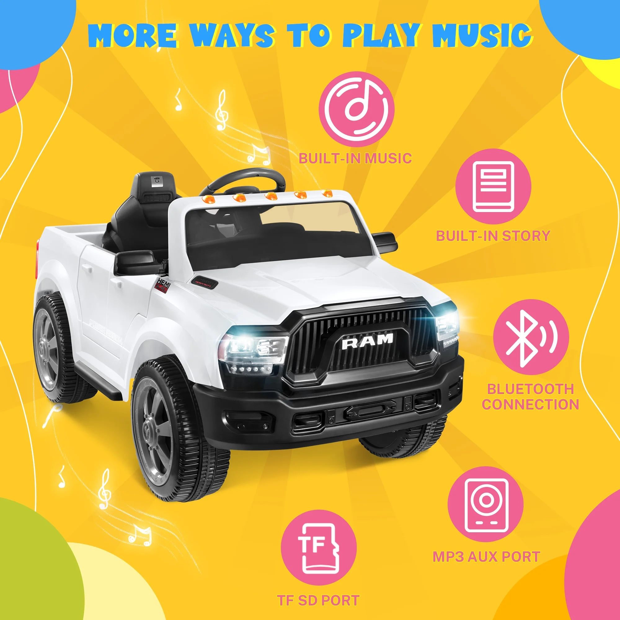 Dodge Ram Ride On Car for Kids, 12V Powered Ride On Truck Cars with Parents Remote Control,Dodge Electric Ride On Car for Boys Girls 3-5, Red - Womvr