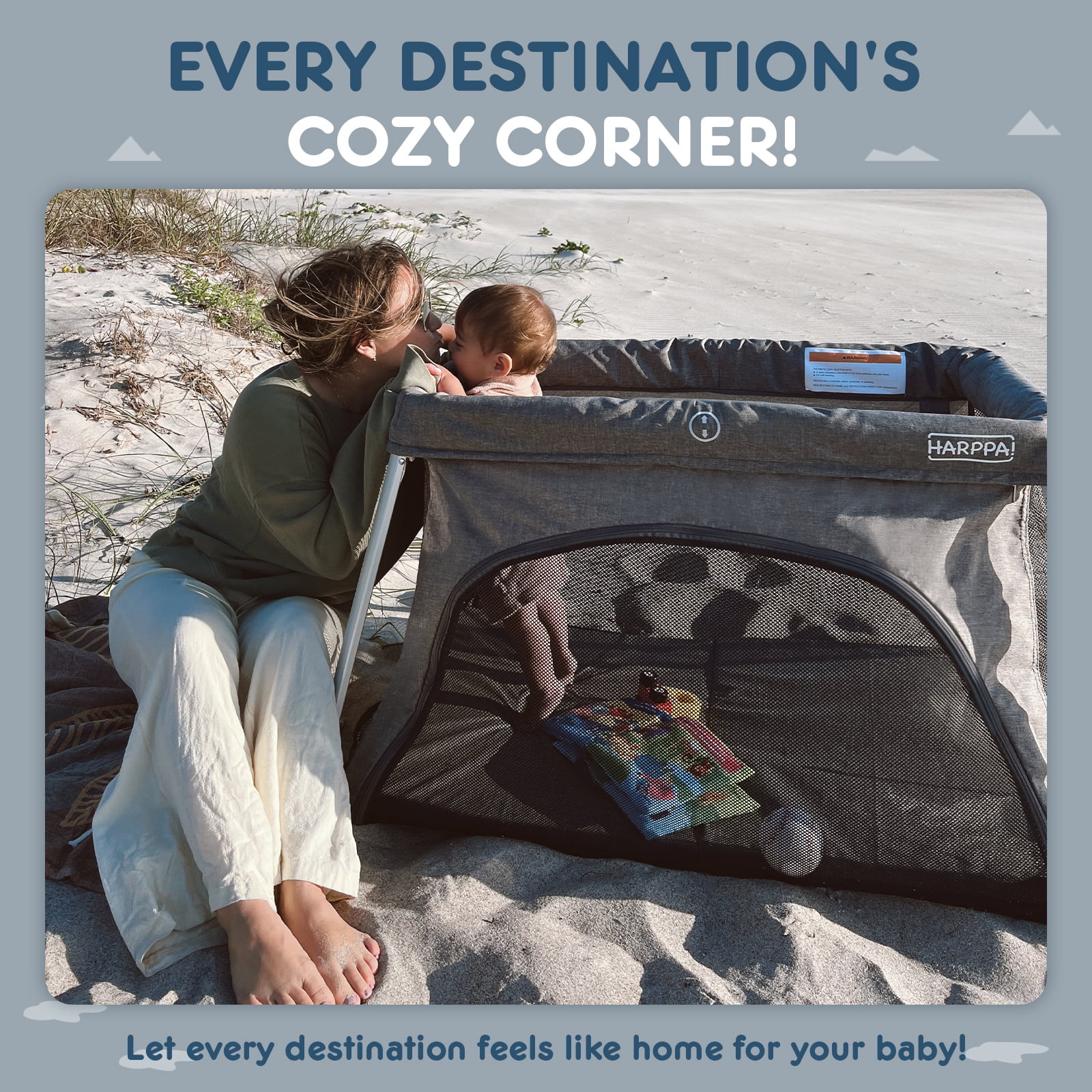 HARPPA Portable Travel Crib for Baby, Foldable Travel Playard with Mattress, Lightweight, Black - Womvr