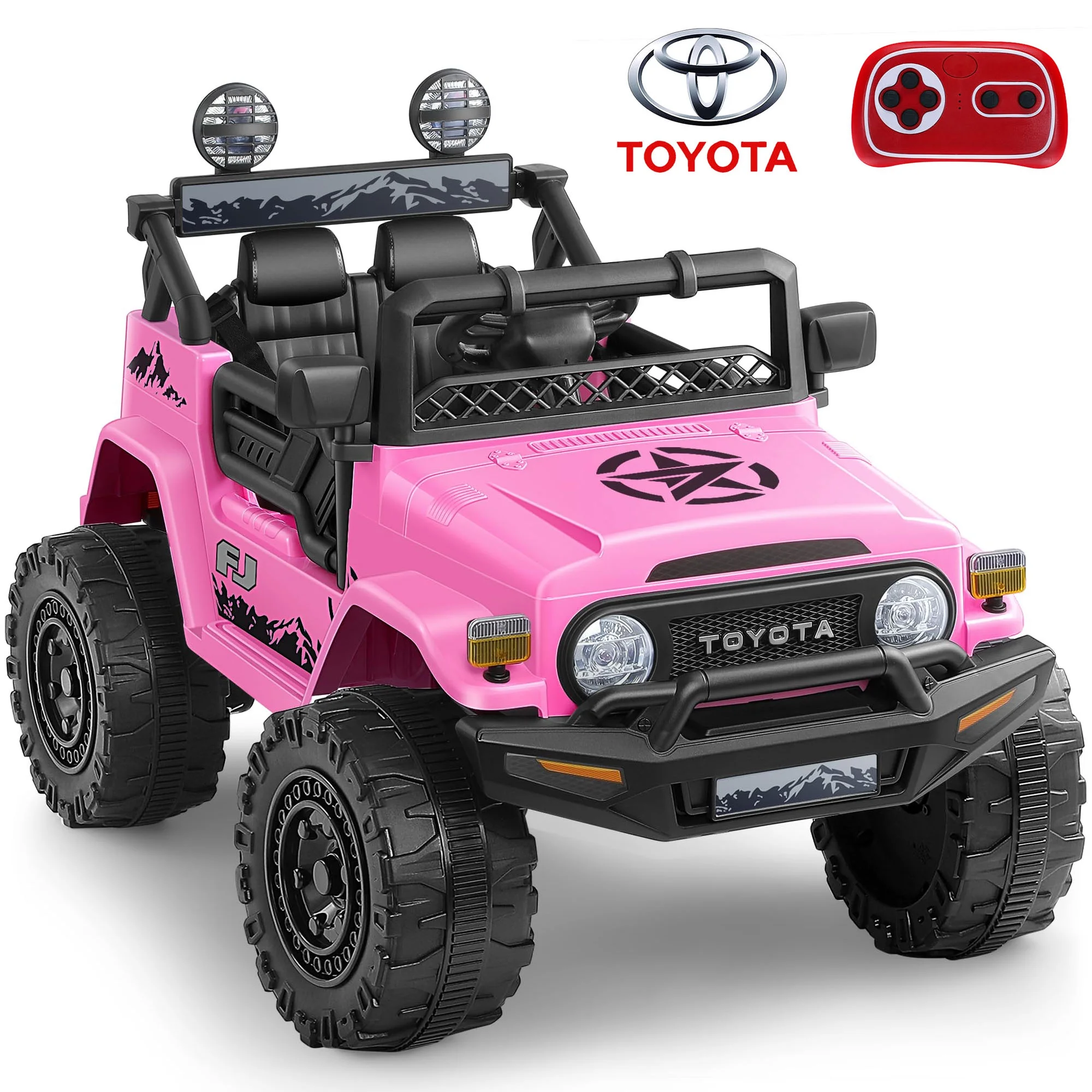 Toyota FJ Cruiser Ride on Car, 12V Powered Off-Road Toys for Kids w/ Remote,Spring Suspension,6 LED Lights,Camo Green - Womvr