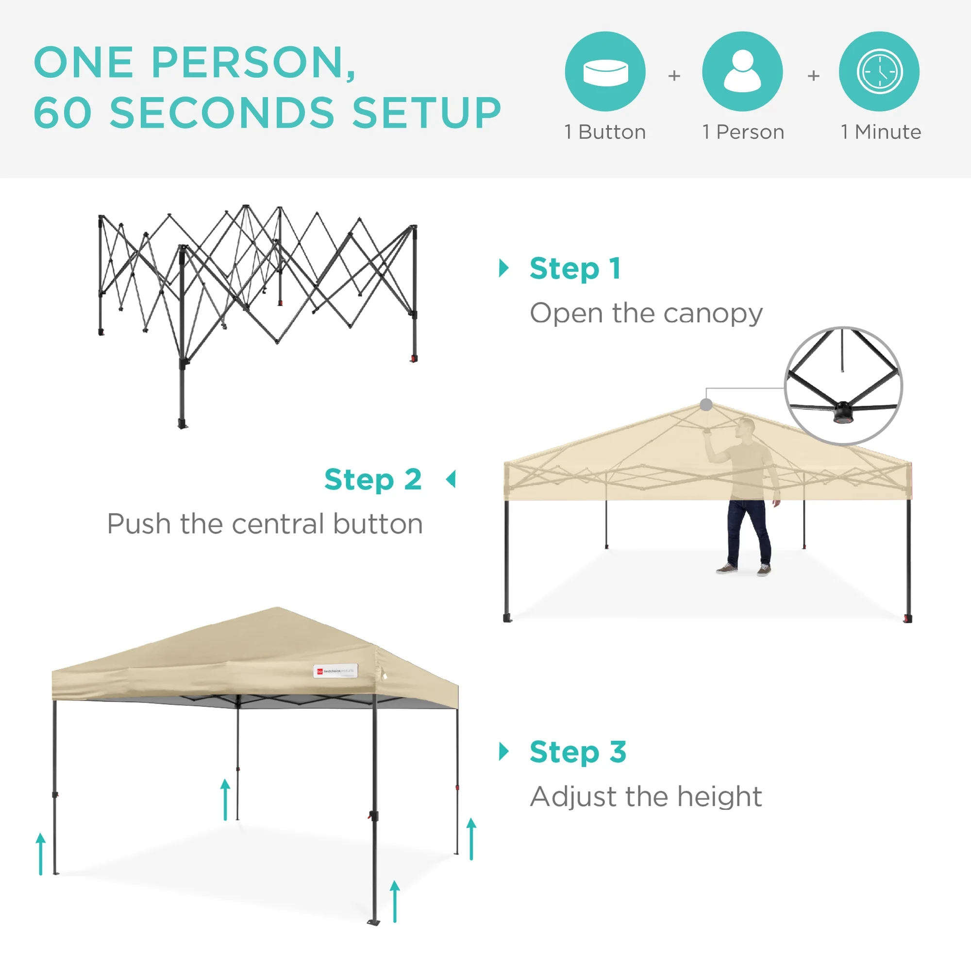 Best Choice Products 10x10ft Easy Setup Pop Up Canopy w/ 1-Button Setup, Wheeled Case, 4 Weight Bags - Cerulean - Womvr