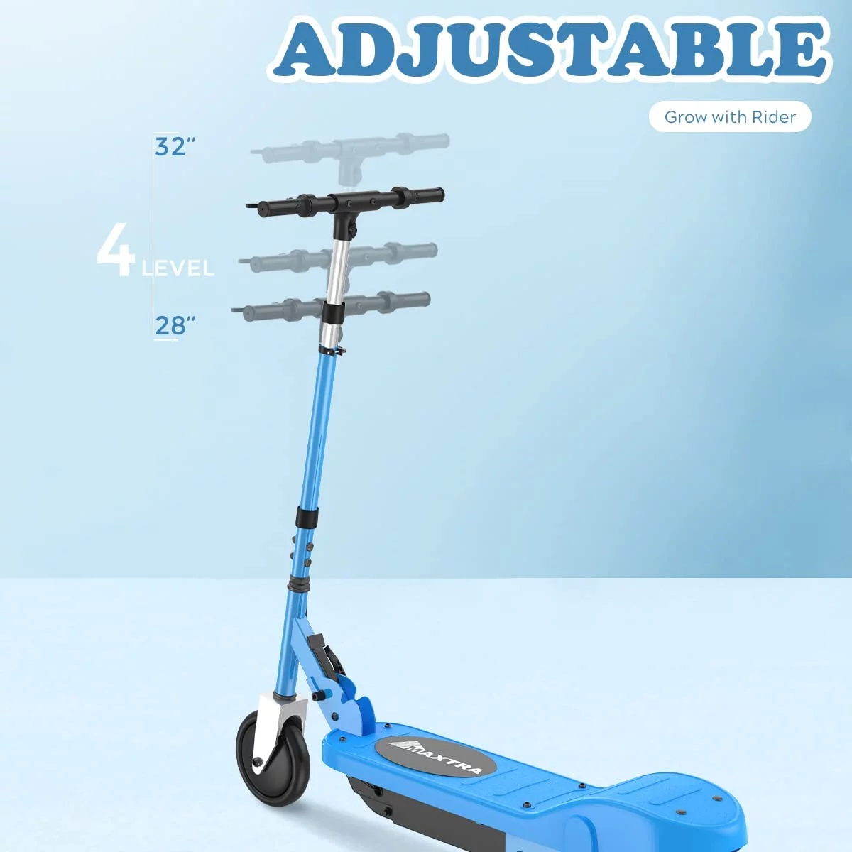 Maxtra Scooters E100 Folding Electric Scooter with Adjustable Handlebar for Kids Ages 6-12, up to 10 MPH, 155 Lbs. Max Load - Womvr