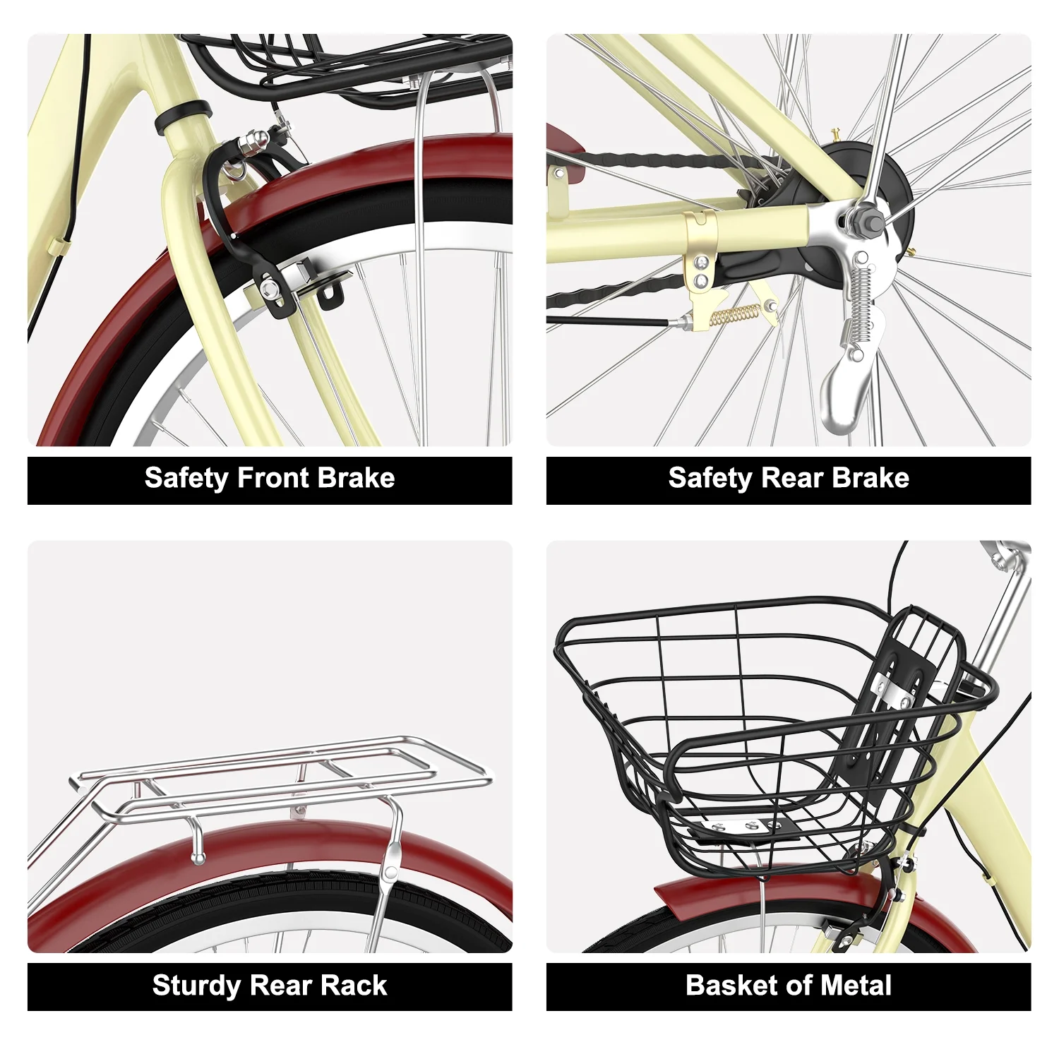 ARVAKOR 26 Inch Women Bike, Classic Bicycle Retro Bicycle, Cruiser Bike, Beige - Womvr