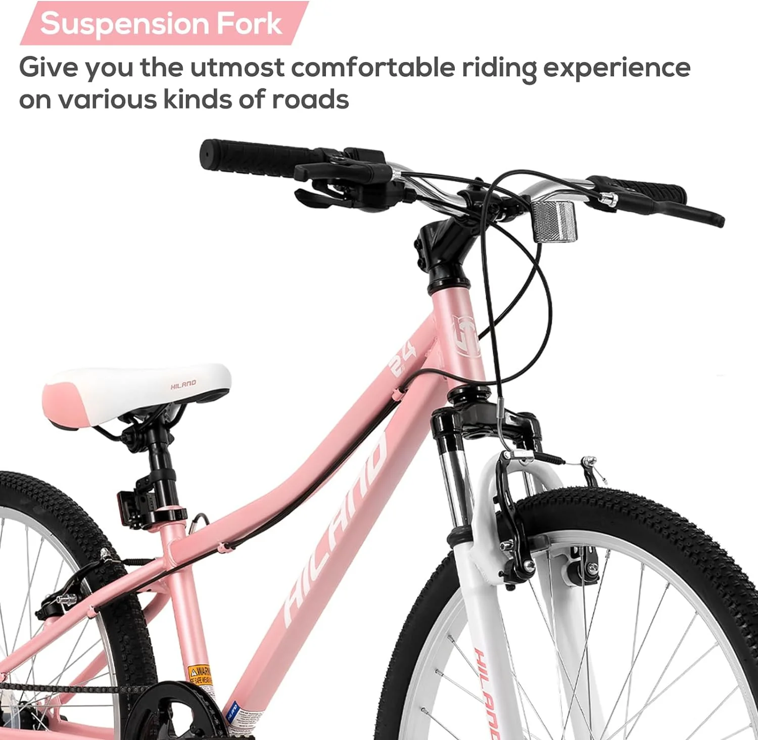 Hiland 24 inch Mountain Bike Shimano 7 Speeds for Teenager with Suspension Fork, Mint Pink - Womvr