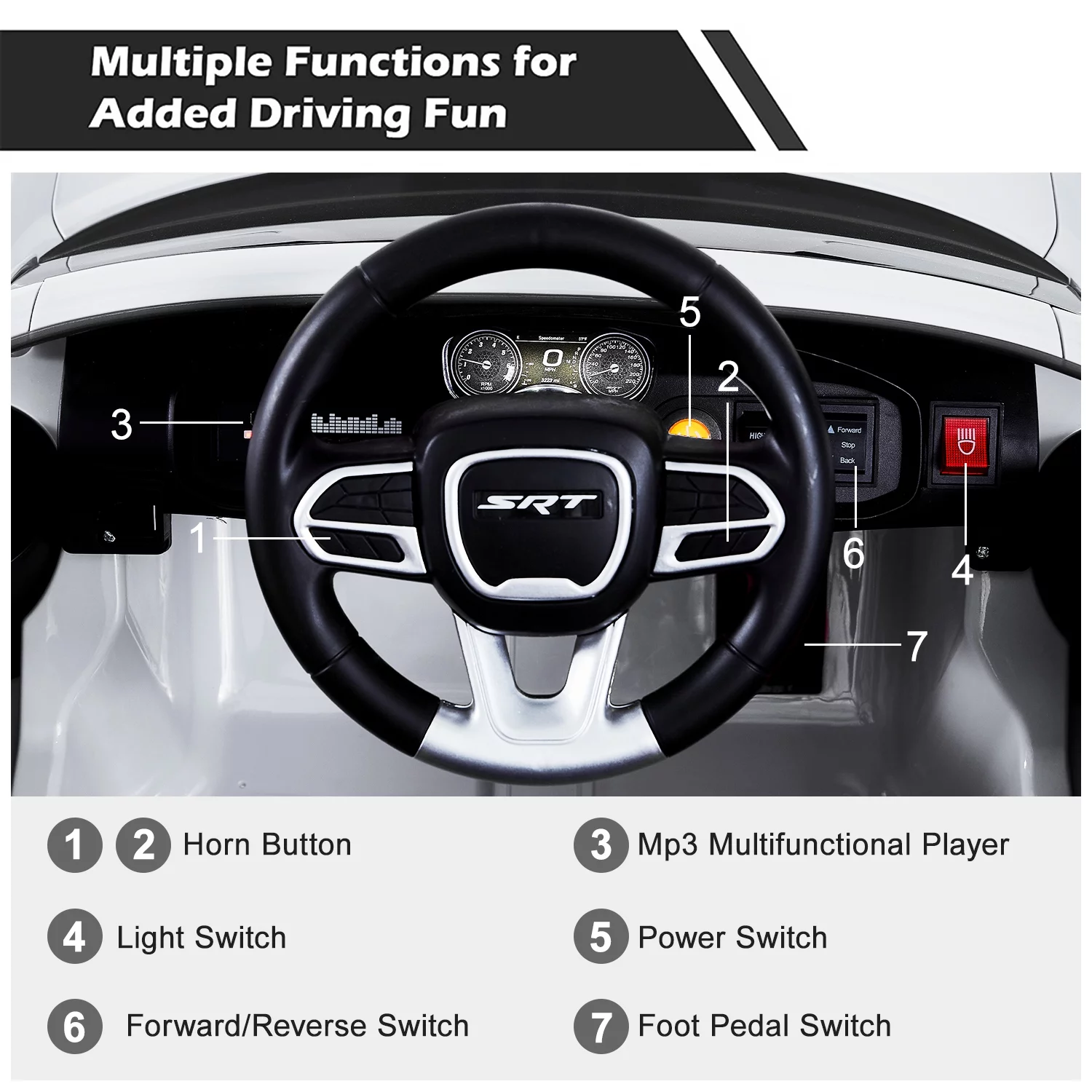 uhomepro Black 12 V Dodge Charger SRT Hellcat Battery Powered Ride on Cars with Remote Control, Bluetooth, LED Light and MP3 Player - Womvr