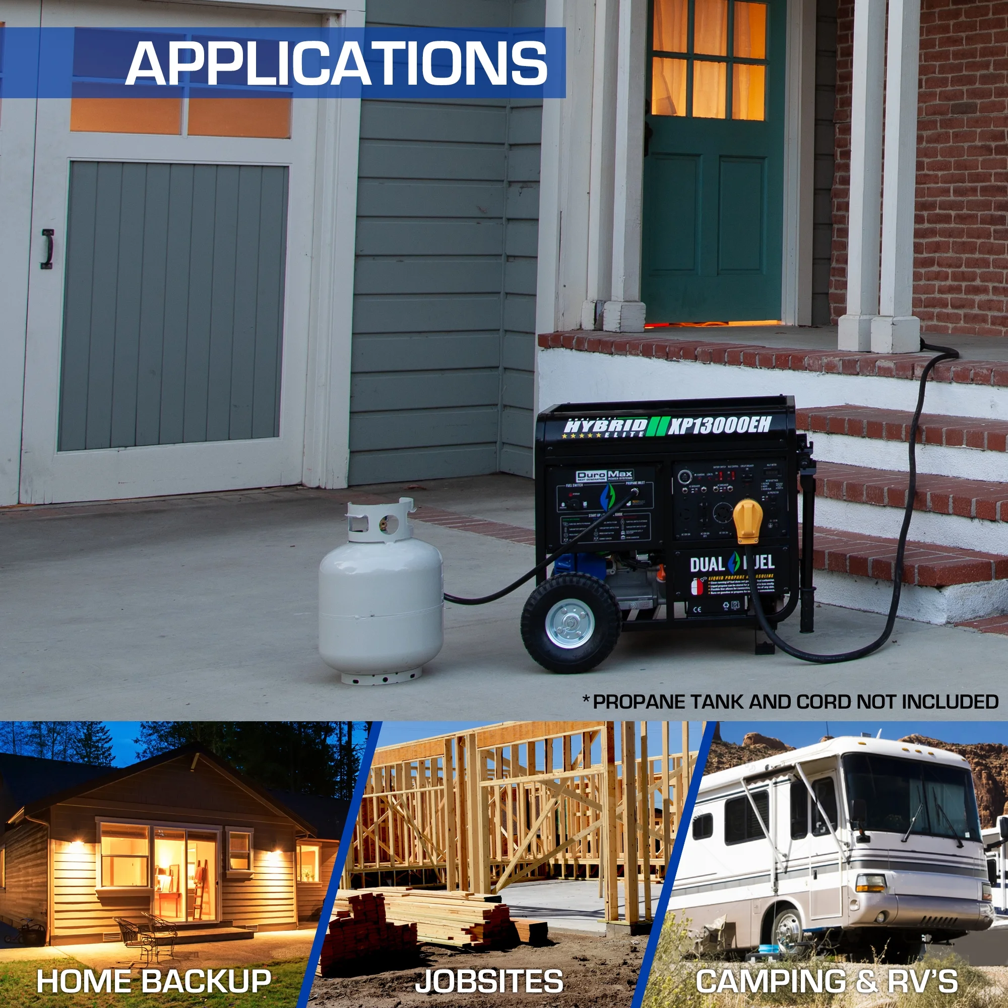 DuroMax XP13000EH 13,000-Watt 500cc Portable Hybrid Gas Propane Generator - Womvr