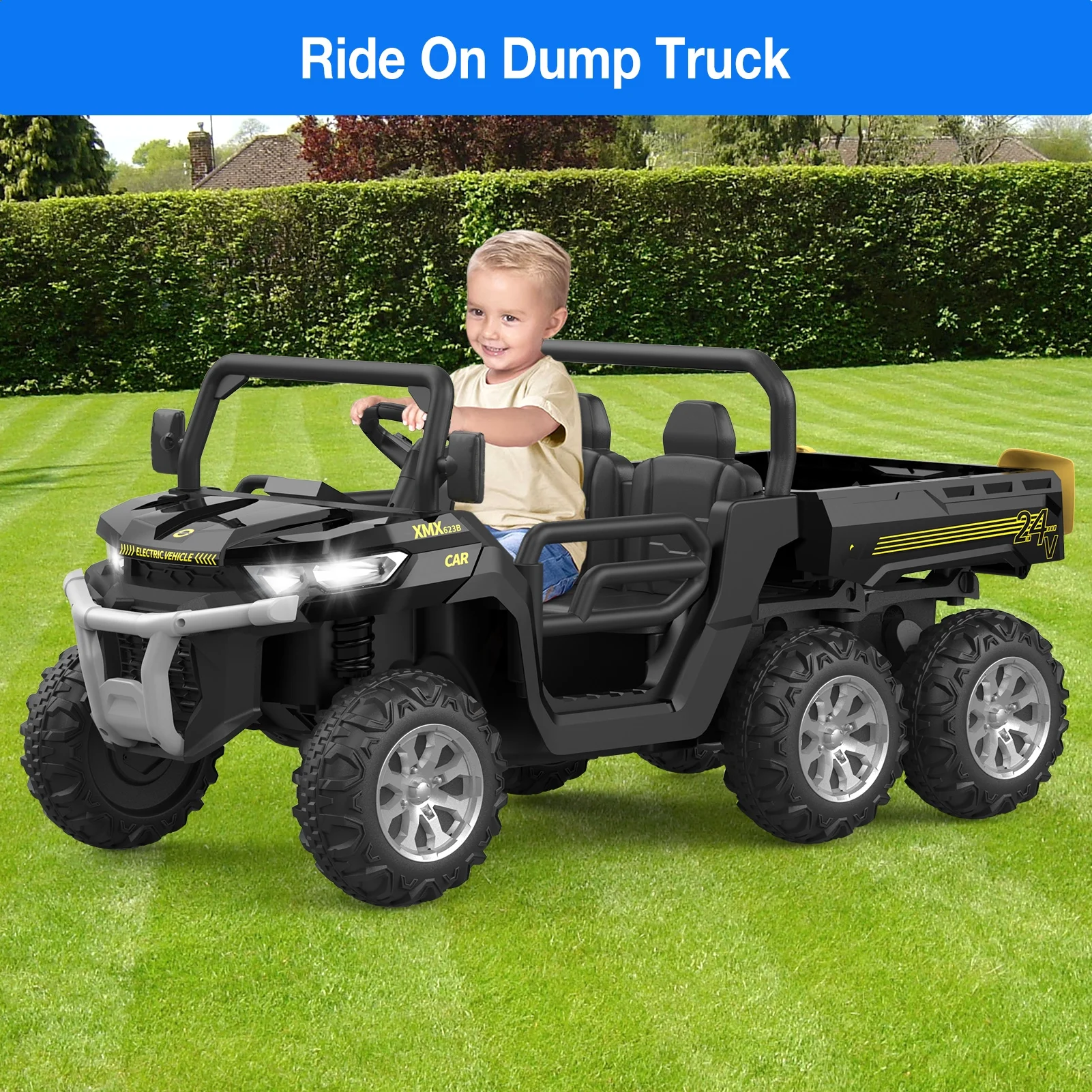 EastVita Kids 24V Ride on Car Large Farm Tractor Dump Truck 6 Wheels with Electric UTV Vehicles with Electric Car Hopper Ride on Toys ,with Lighting, Mp3 ((Green) - Womvr