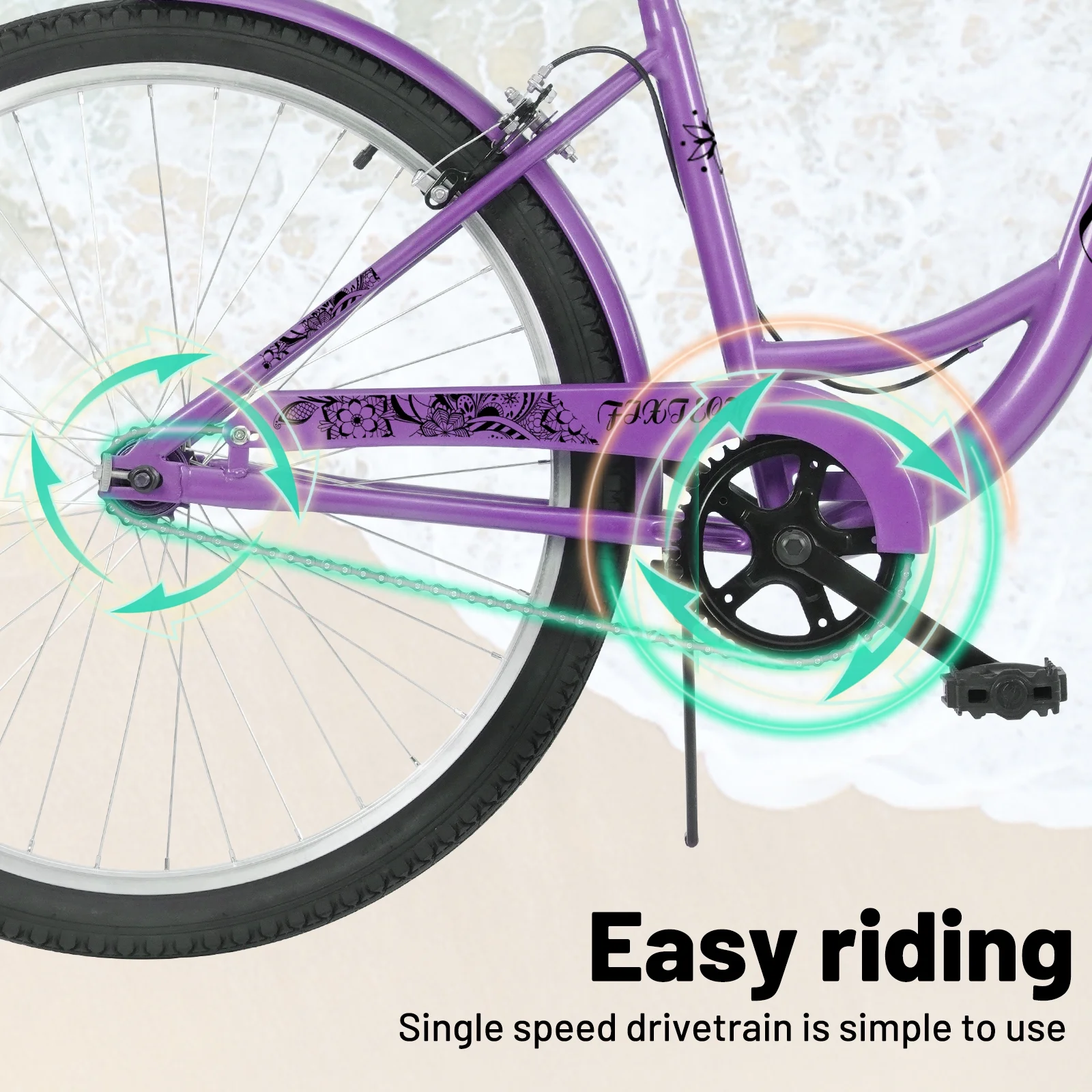 FIXTECH 7 Speed Foldable Comfort Cruiser Bike, 26 inch with Basket for Women and Girls, White - Womvr