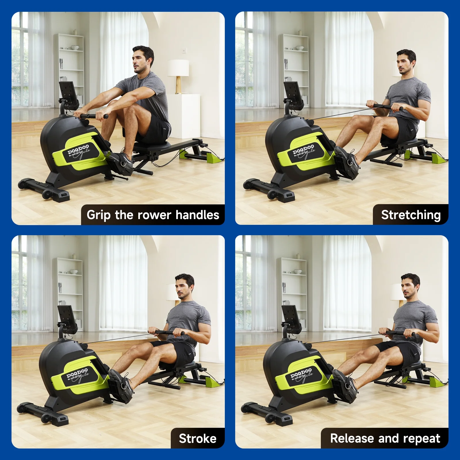 Pooboo Row Machine Magnetic Rowing Machine Indoor Foldable Rower with 8 Level Adjustable Quiet Magnetic Resistance, Ergonomic Seat & LCD Monitor Cardio Exercise Training Max Weight 350 lbs - Womvr