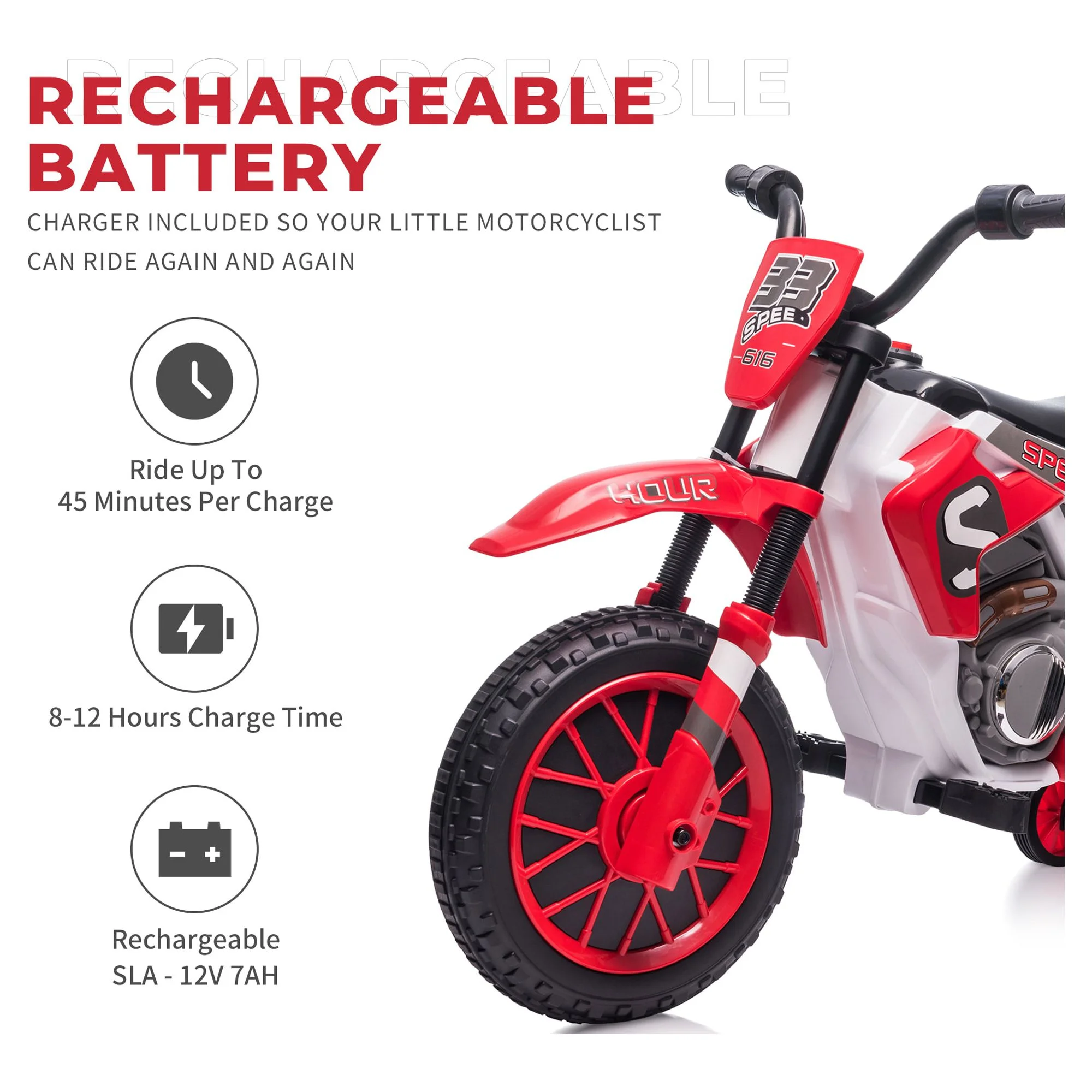 TOBBI 12V Kids Motorcycle off- Road Ride on Dirt Bike W/ Training Wheels, Age 3-8 Toddlers, Green - Womvr