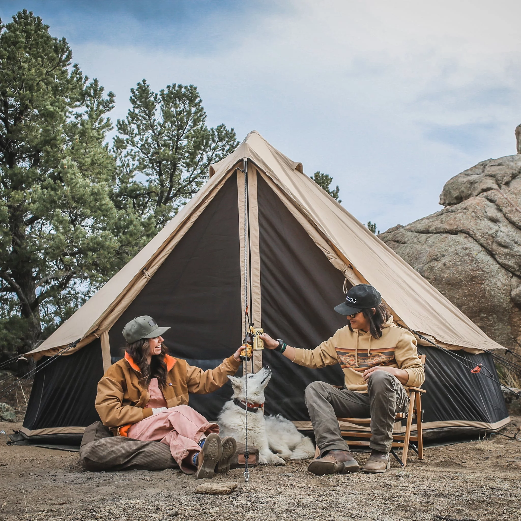 WHITEDUCK Regatta Canvas Bell Tent w/Stove Jack, Sandstone Beige, 13', Water Repellent 4-Season Camp - Womvr