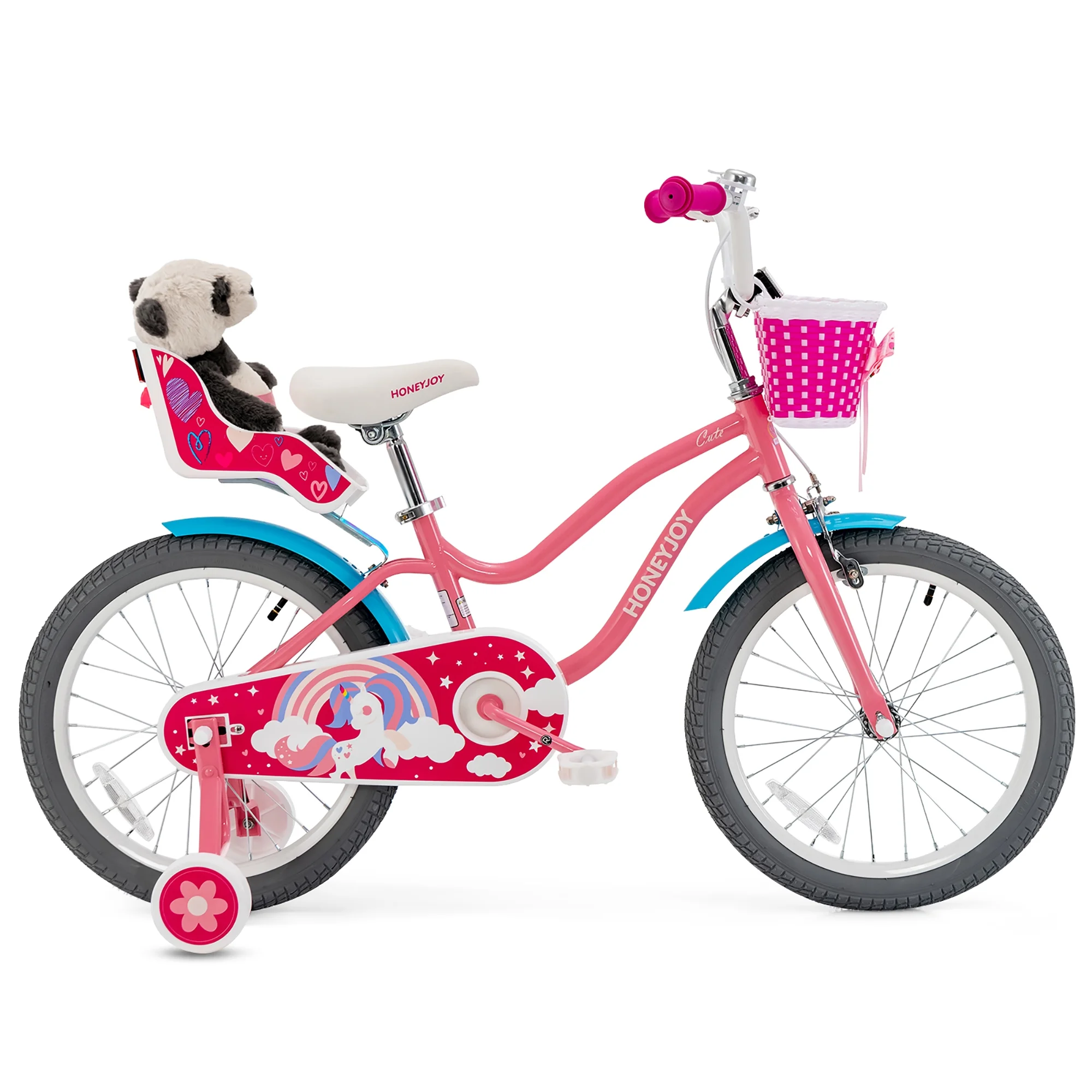 Gymax 18 Inches Kids Bicycle w/ Doll Chair & Basket Kids Bike w/ Training Wheels Pink - Womvr
