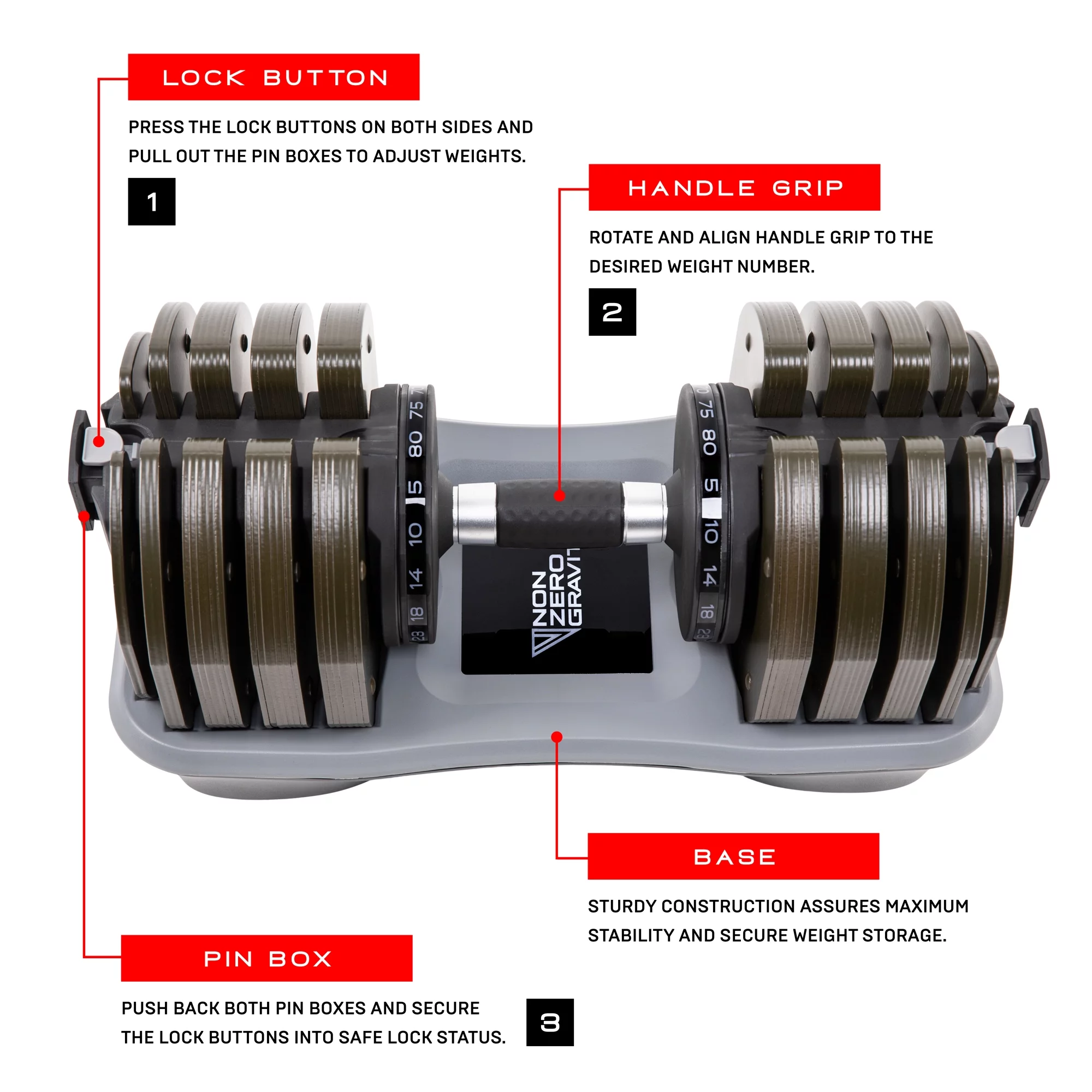 NZG PowerDyne 80lbs Adjustable Dumbbell Weight Set (Coal) - Womvr