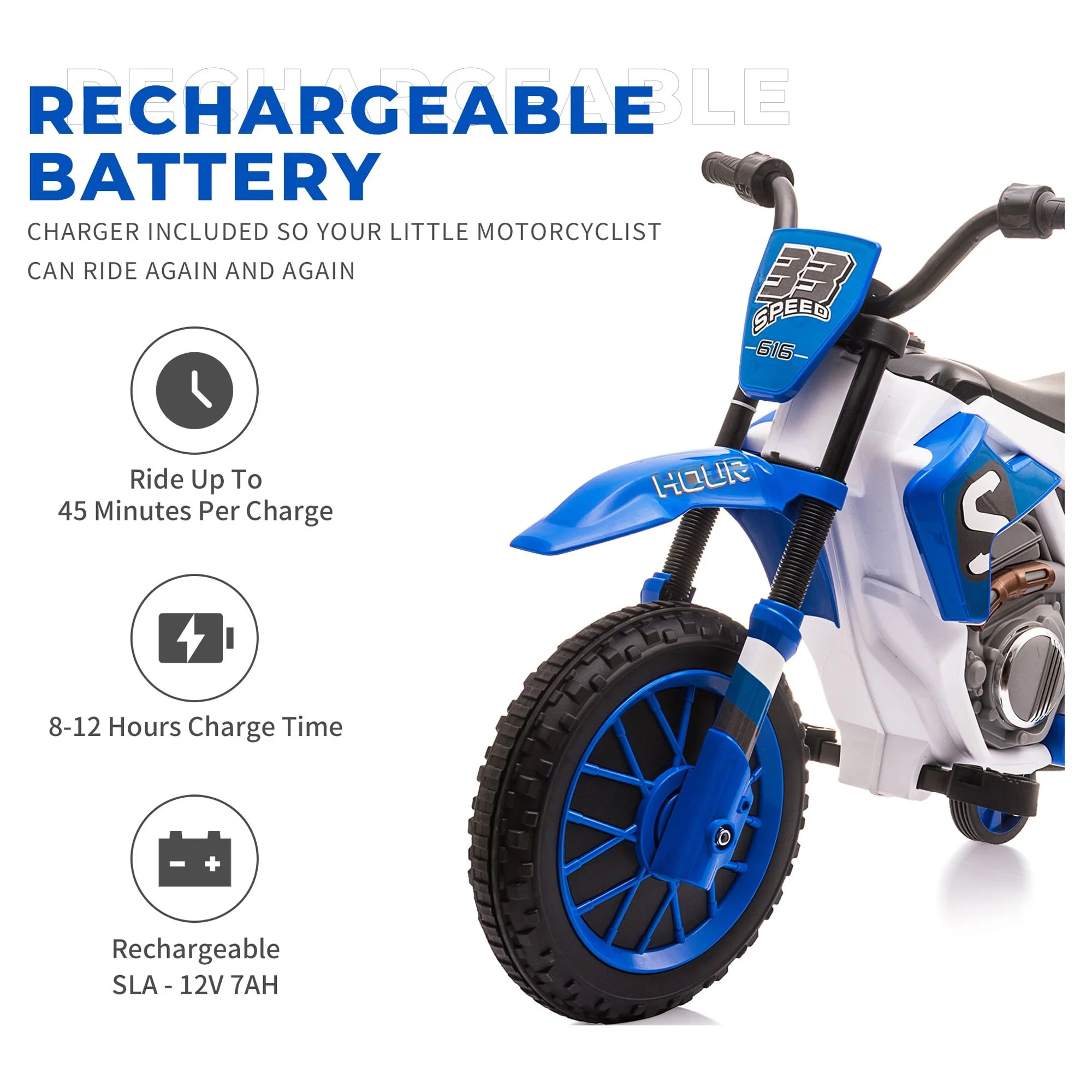 TOBBI 12V Kids Motorcycle off- Road Ride on Dirt Bike W/ Training Wheels, Age 3-8 Toddlers, Green - Womvr