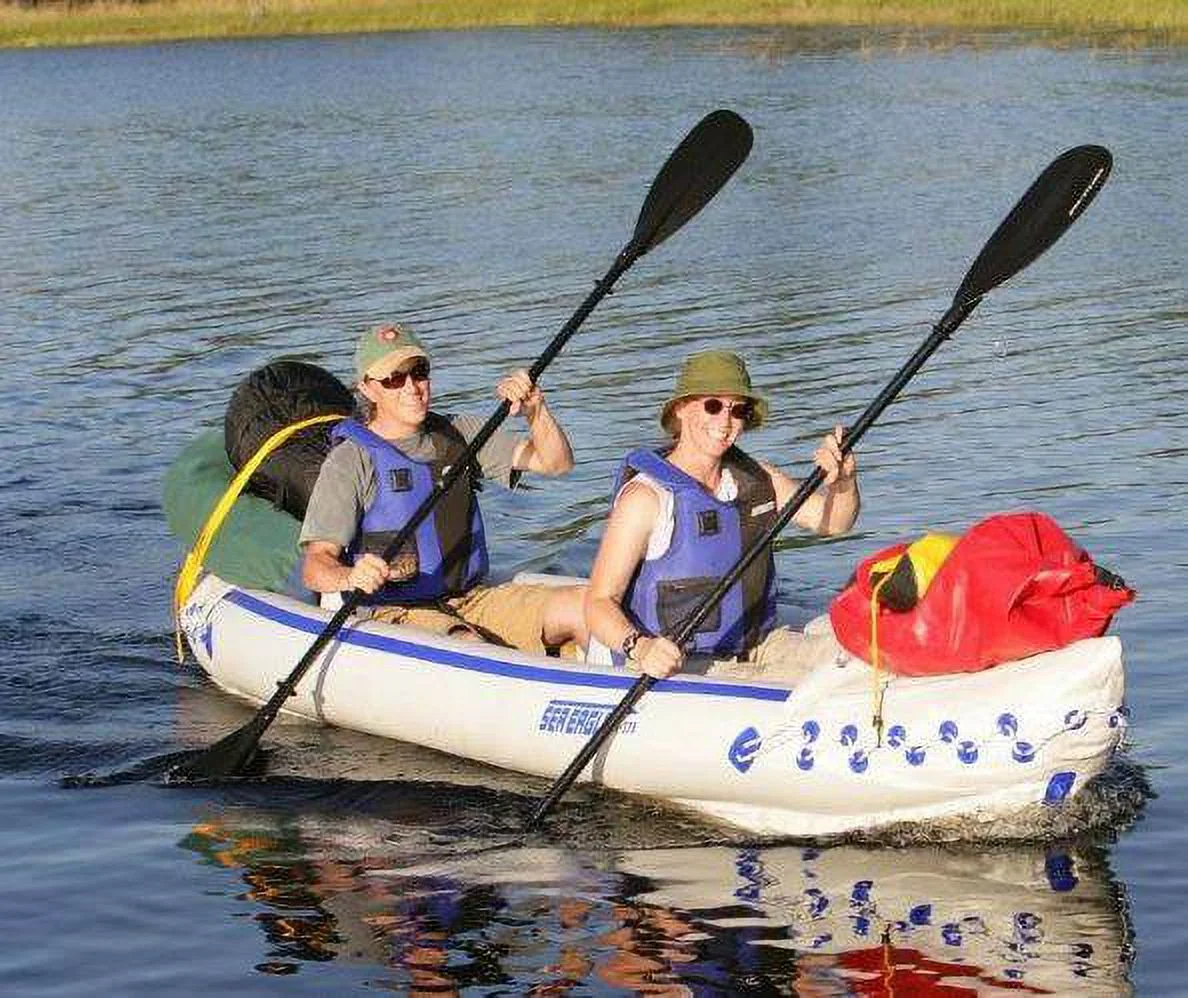 Sea Eagle 370 Deluxe 2 Person Inflatable Portable Sport Kayak & Paddles (2 Pack) - Womvr