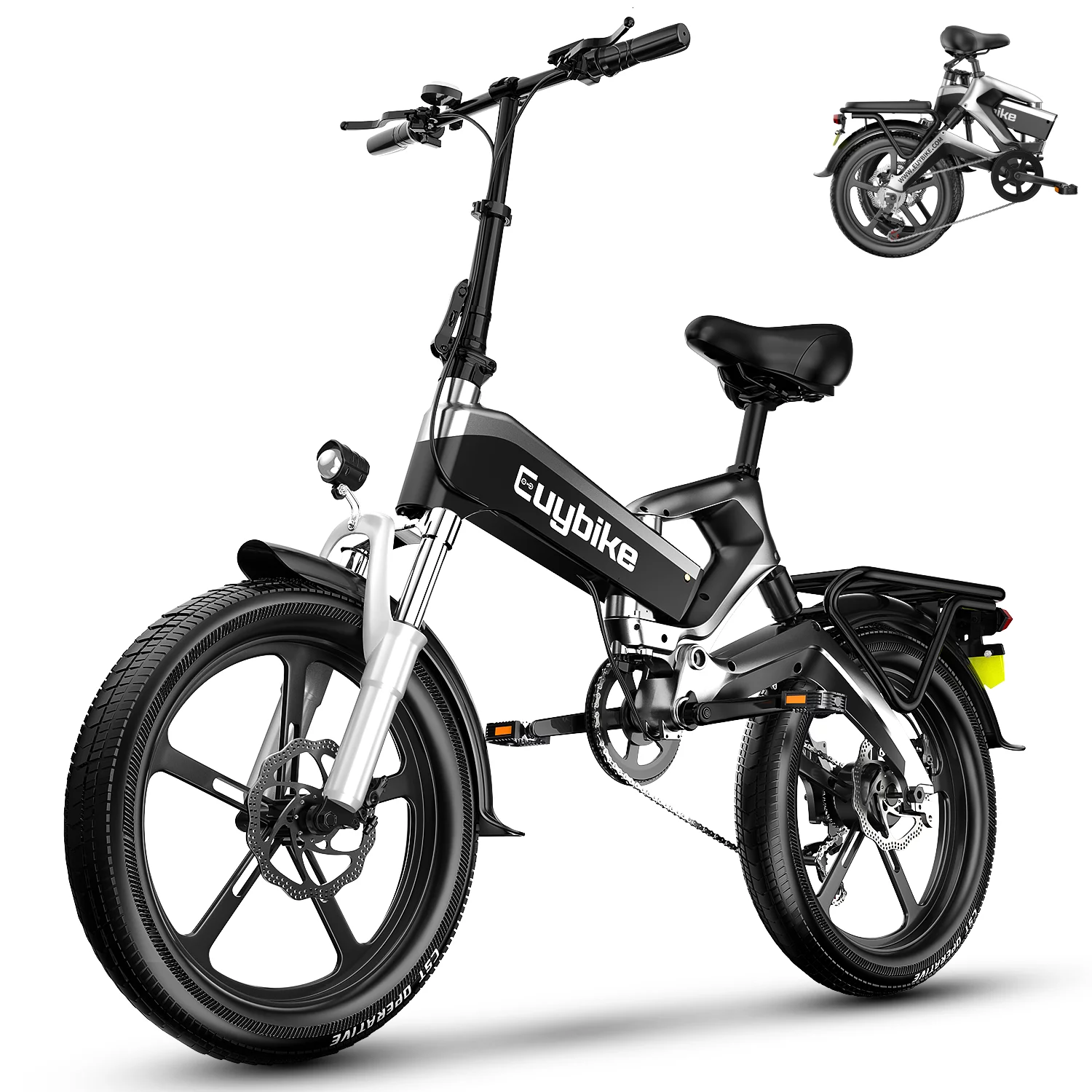 EUY Folding Electric Bike For Adults,500W 48V 12.8AH LG Cells Battery,20''Electric City Road Ebike,Black - Womvr