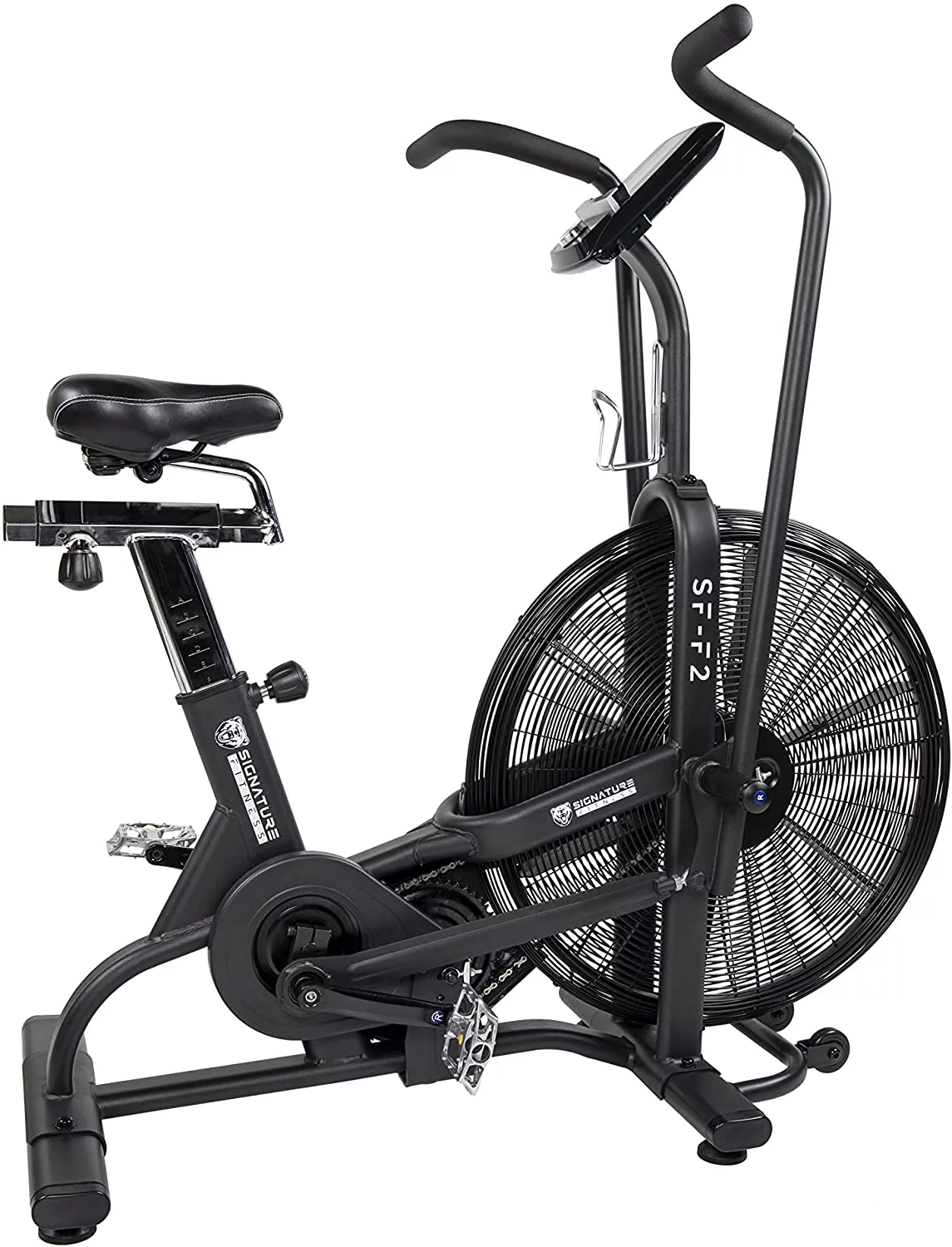 Signature Fitness SF-F2 Upright Fan Bike with Adjustable Seat and Handlebars for HIIT and Cardio Training, Black - Womvr