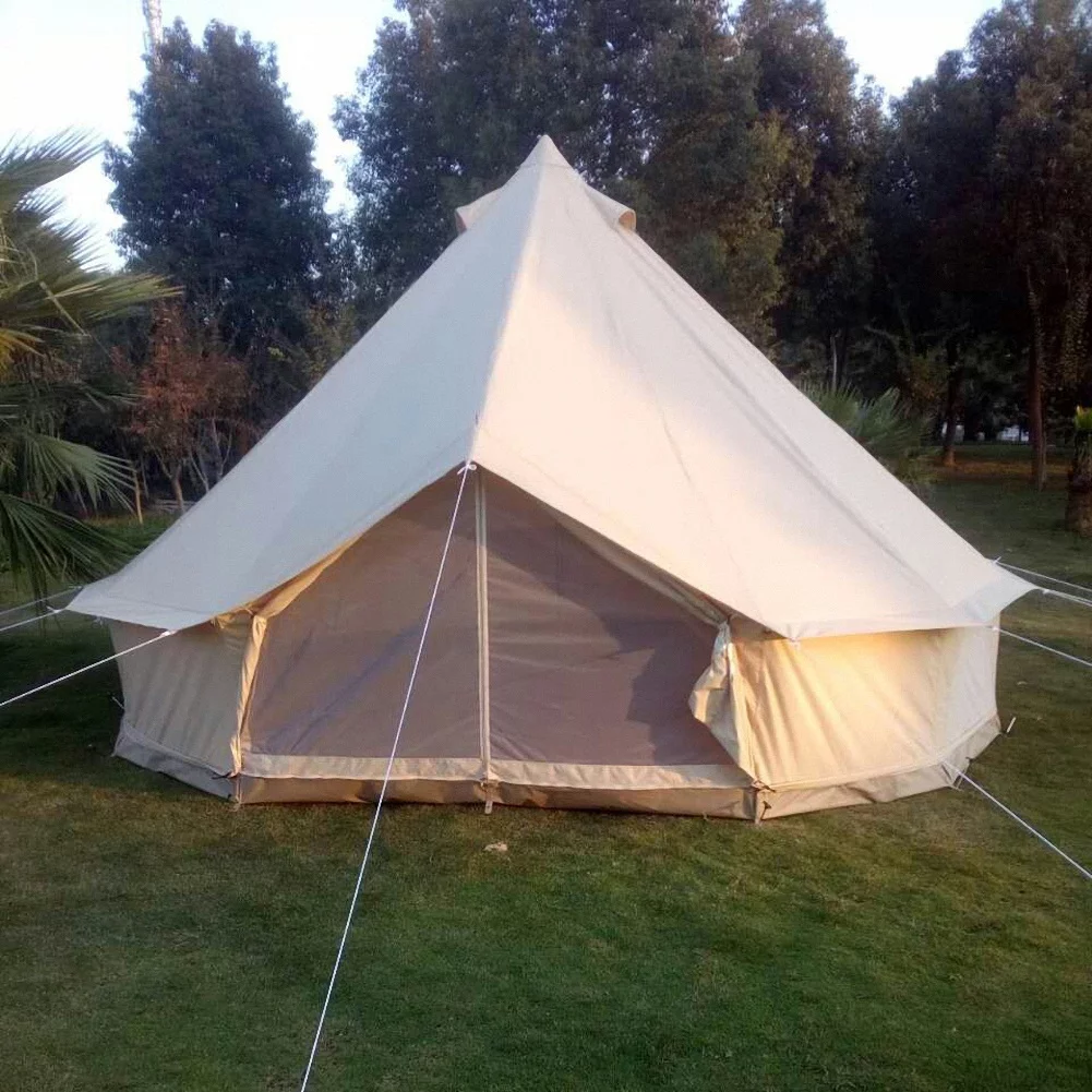 Outdoor Waterproof Family Camping Cotton Canvas Bell Tent Luxury Glamping Yurt Diameter 4M (13.1FT) - Womvr