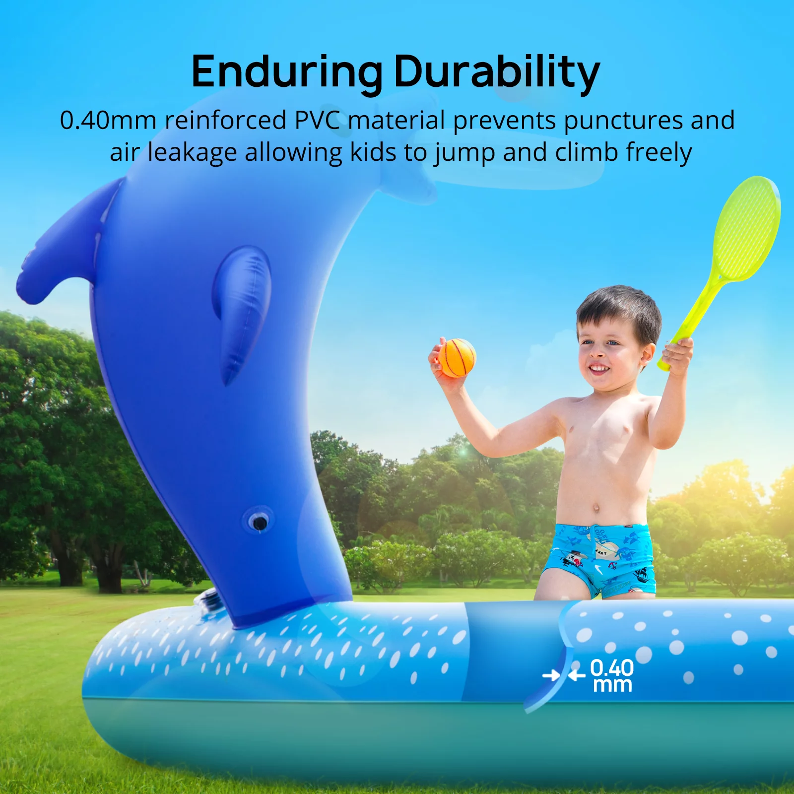 Sable Inflatable Pool, 95 x 75 x 40in Rectangular Swimming Pool for Toddlers, Kids, Family, Above Ground, Backyard, Outdoor - Womvr