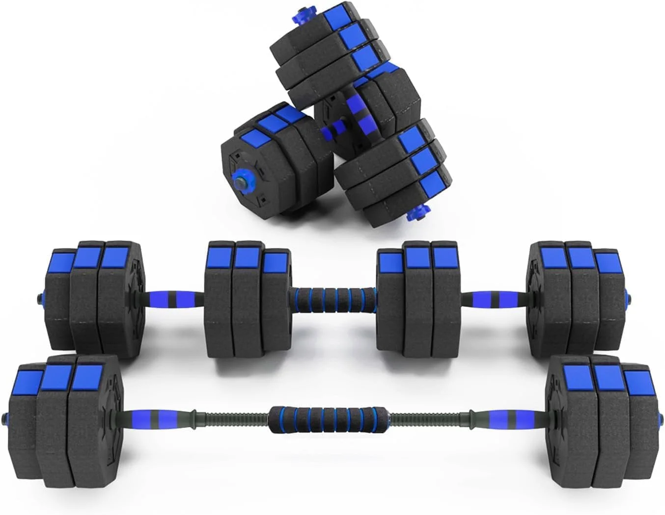 Soges Adjustable Weights Dumbbells Set,55LB/66LB Free Weight Dumbbells Set with Connector, 3 in 1 Adjustable Weights Set for Home Gym Use as Dumbbell Barbell, Blue - Womvr